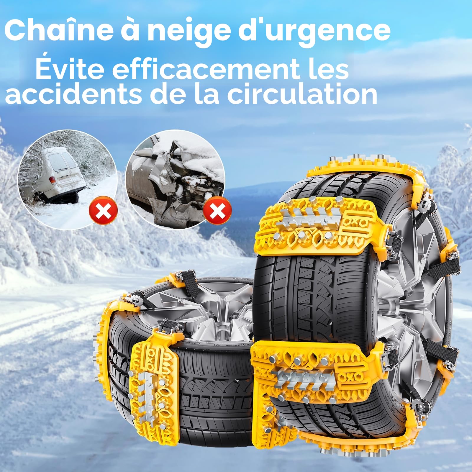 6PCS Chaînes à Neige pour Auto Ninonly Universel Chaine Voiture Neige Antidérapant Chaîne de Pneus Chaînes de Sécurité pour Voitures SUV Truck Fit pour pneus Largeur 165mm-265mm