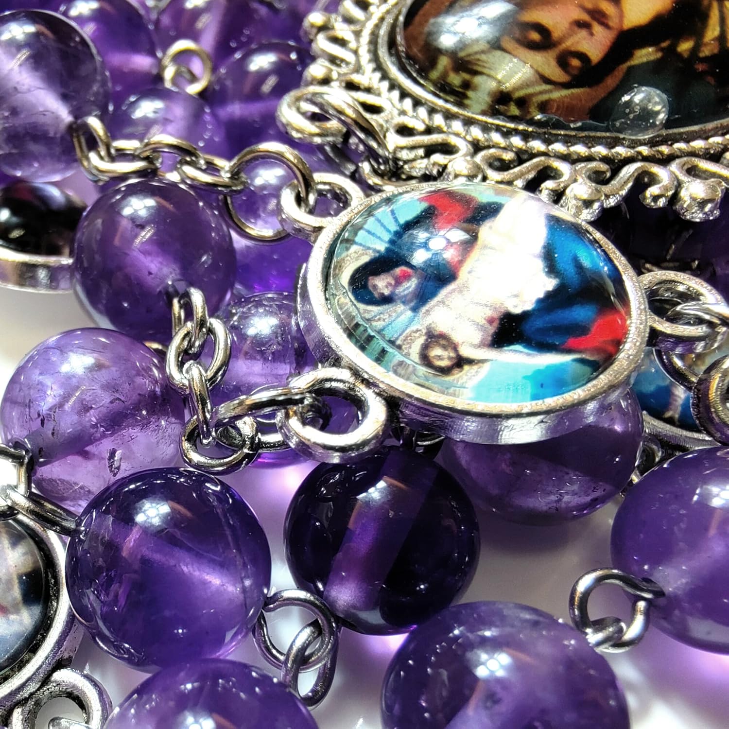 Seven Sorrows Rosary Beads Chaplet Natural Crystal Rosery Cross Catholic gifts