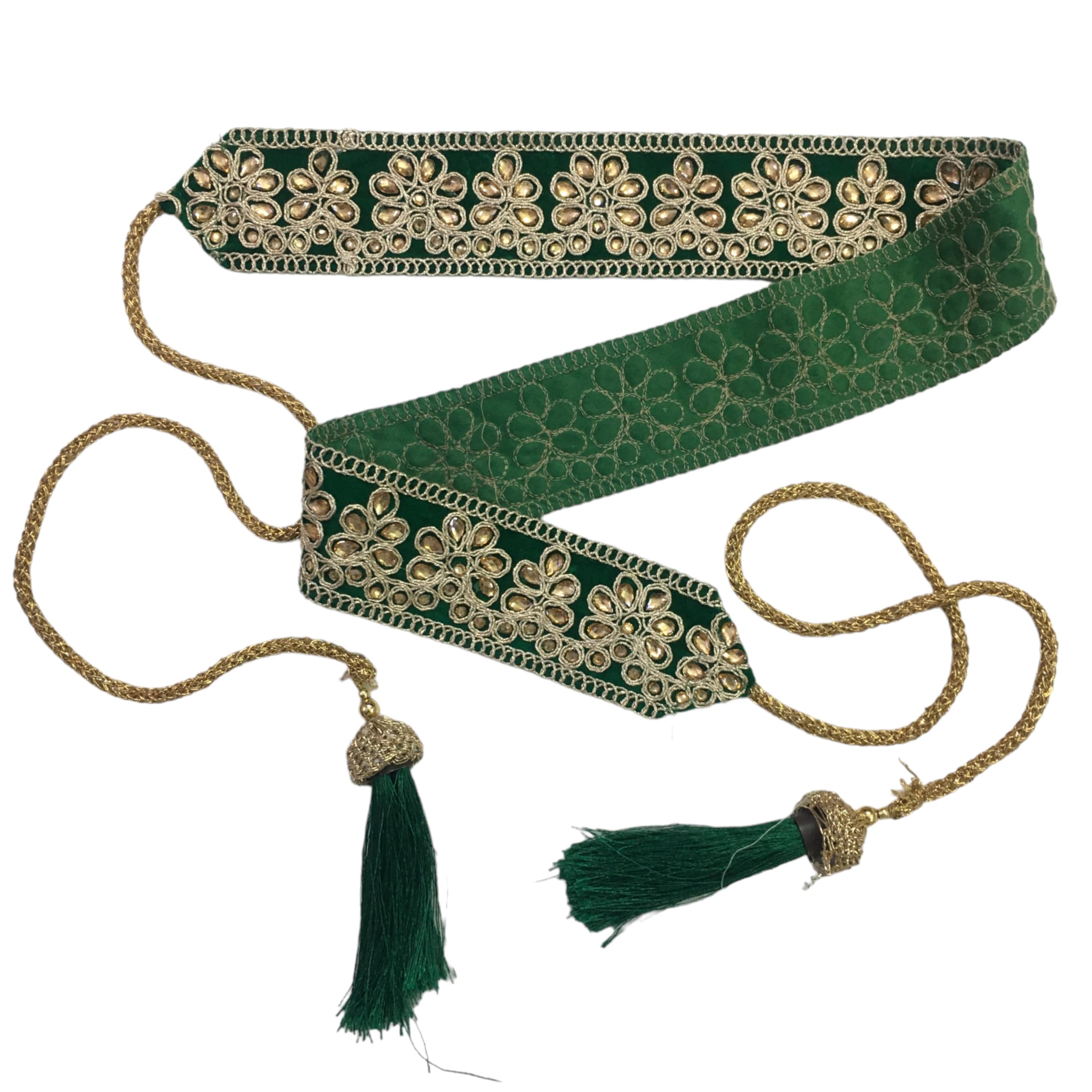 HEMDEV Green Velvet Handcrafted Premium Kamarbandh for Women,Kamarpatti/Waistband/Kardhani/Kamarband/Ottiyanam/Vaddanam/Kamar Chain/Waist Bel (20 Inch) (B0D4K4F3WD) Amazon Price History, Amazon Price Tracker