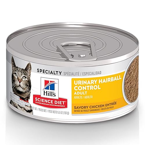 Hill's Science Diet Urinary Hairball Control, Adult 1-6, Urinary Track Health & Hairball Control Support, Wet Cat Food, Chicken Minced, 5.5 oz Can, Case of 24 - Chicken Minced - 5.5 Ounce (Pack of 24)