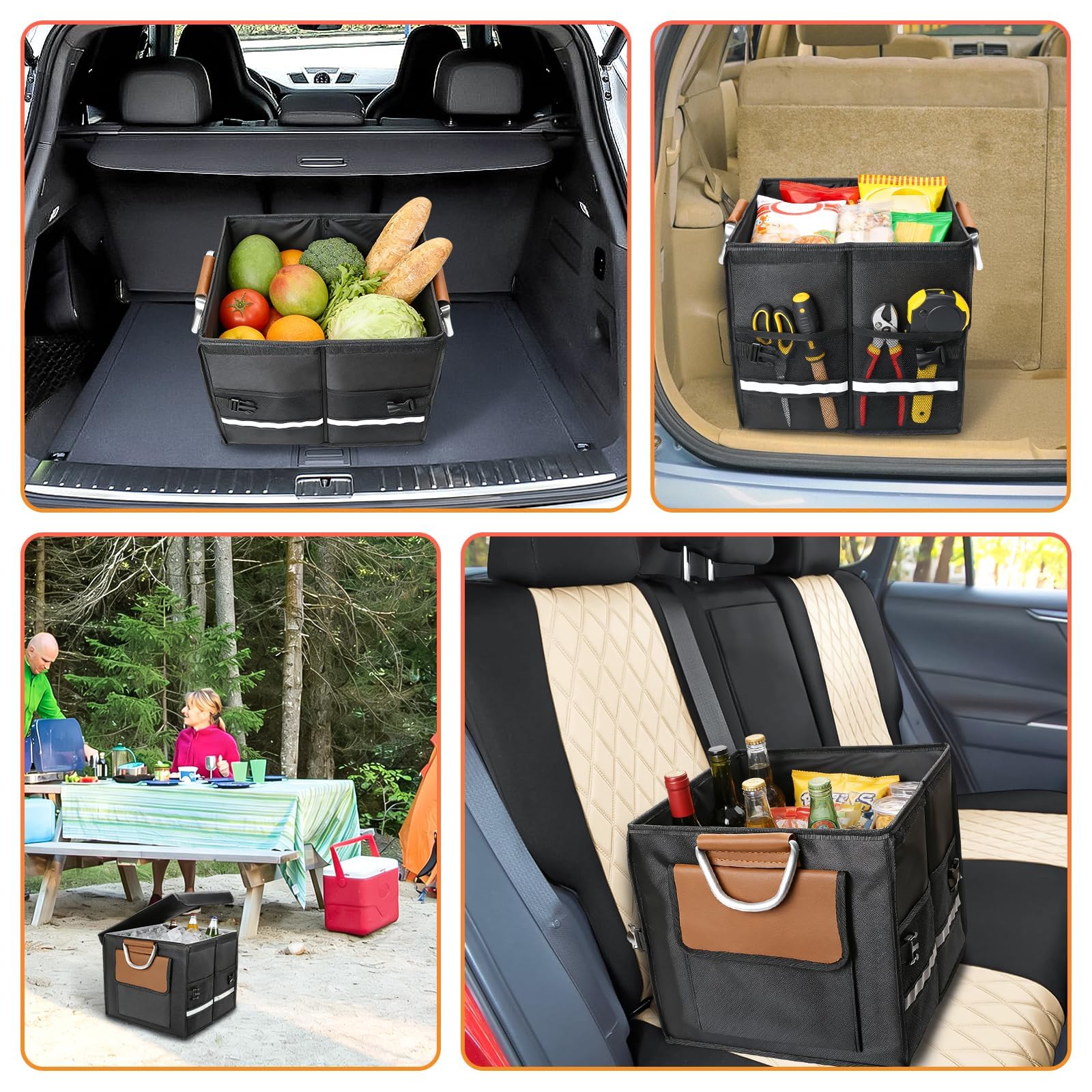 Kofferraumtasche Kofferraum Organizer mit Deckel, Autobox Auto Tasche Wasserdicht Zusammenklappbarer mit Aluminium Griffe Oxford Gewebe 1680D, 36L Großvolumen, Schwarz (S)