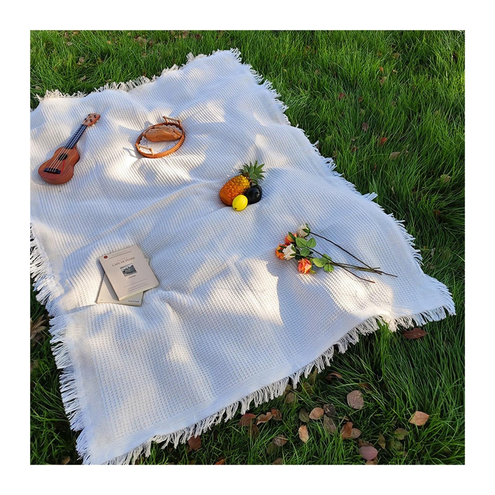 Tapis de pique-nique, nappe en lin, couverture de Camping, atmosphère de sortie, coffre de voiture(Cream,180X300)