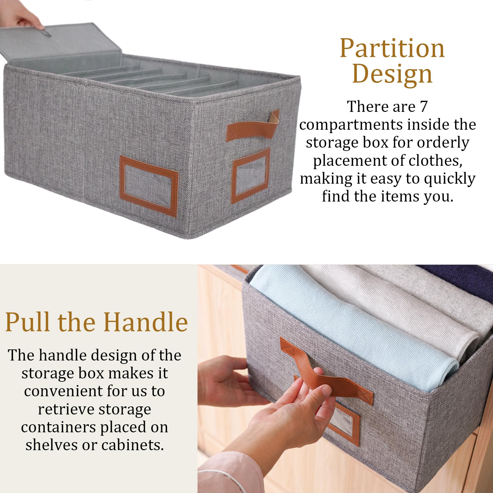 OUTBROS 3 Piezas Cajas Almacenamiento Plegables para Ropa, Cubos Armario 7 Rejillas, Organizador Cajones Gris