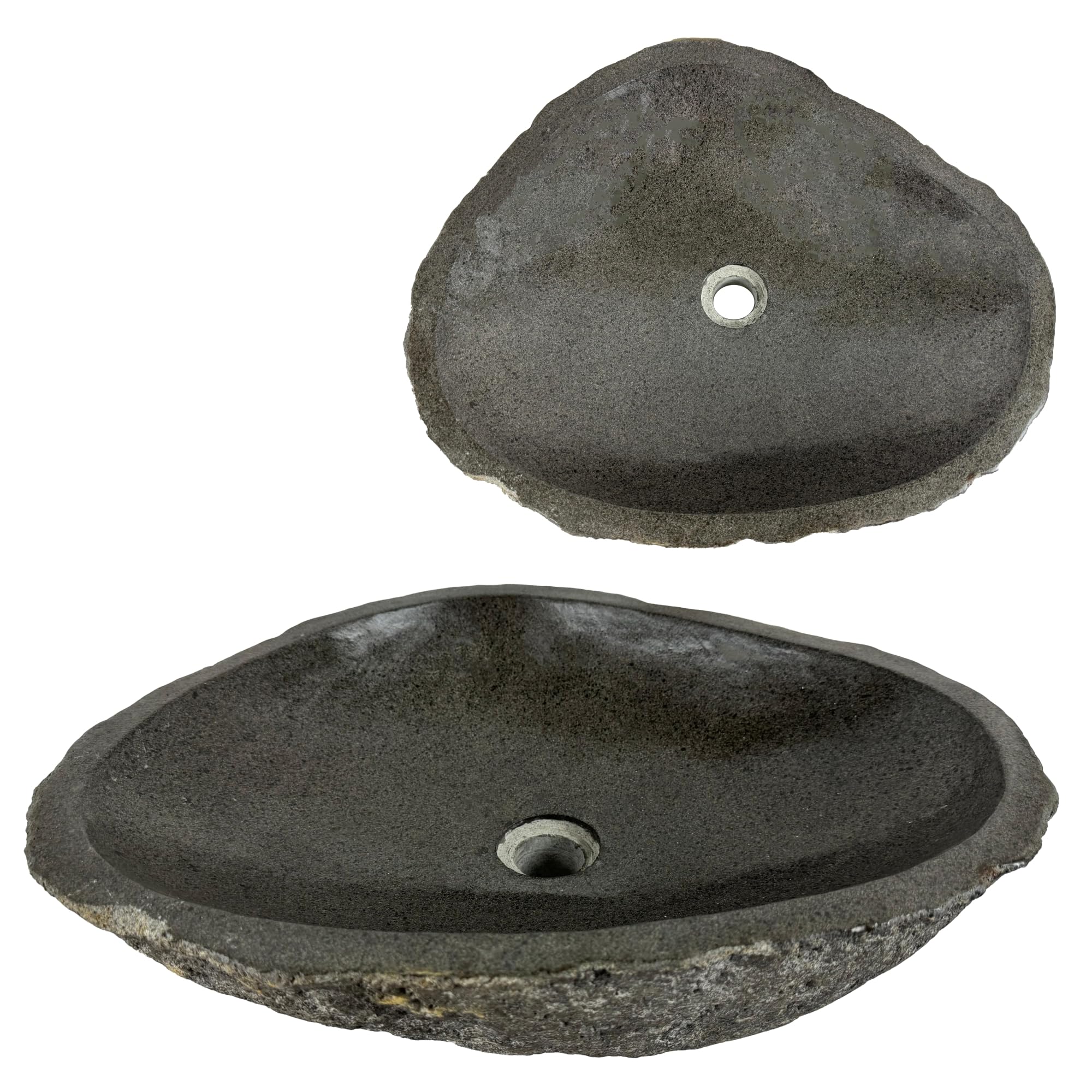 Waschbecken oval Flussstein - Naturstein - Waschtisch für Badezimmer - Aufsatzwaschbecken - Handwaschbecken - Grau (Grau, 46-53x34-40cm)