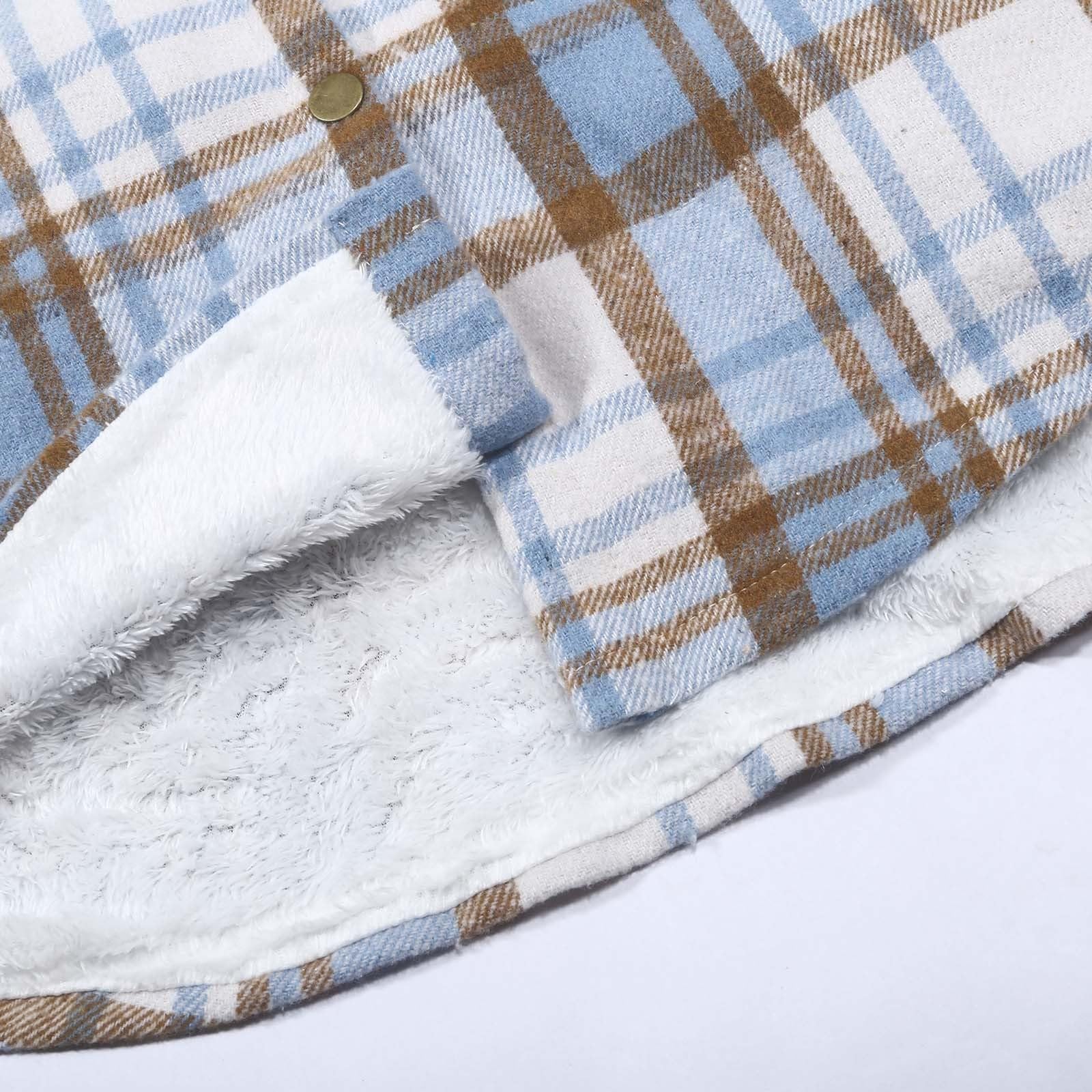 Genérico Chaqueta Polar Mujer,Chaqueta Corta A Cuadros para Mujer De Manga Larga con Botones Forro Polar Y Capucha para Mayor Calidez