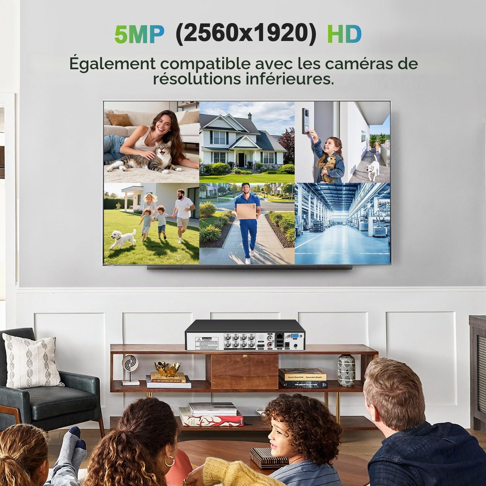 Enregistreur DVR 8 canaux 5 MP H.265+ avec détection humaine AI, 8 canaux hybrides 6 en 1 CCTV DVR pour caméra de surveillance, prend en charge les caméras analogiques et IP 8 canaux, application