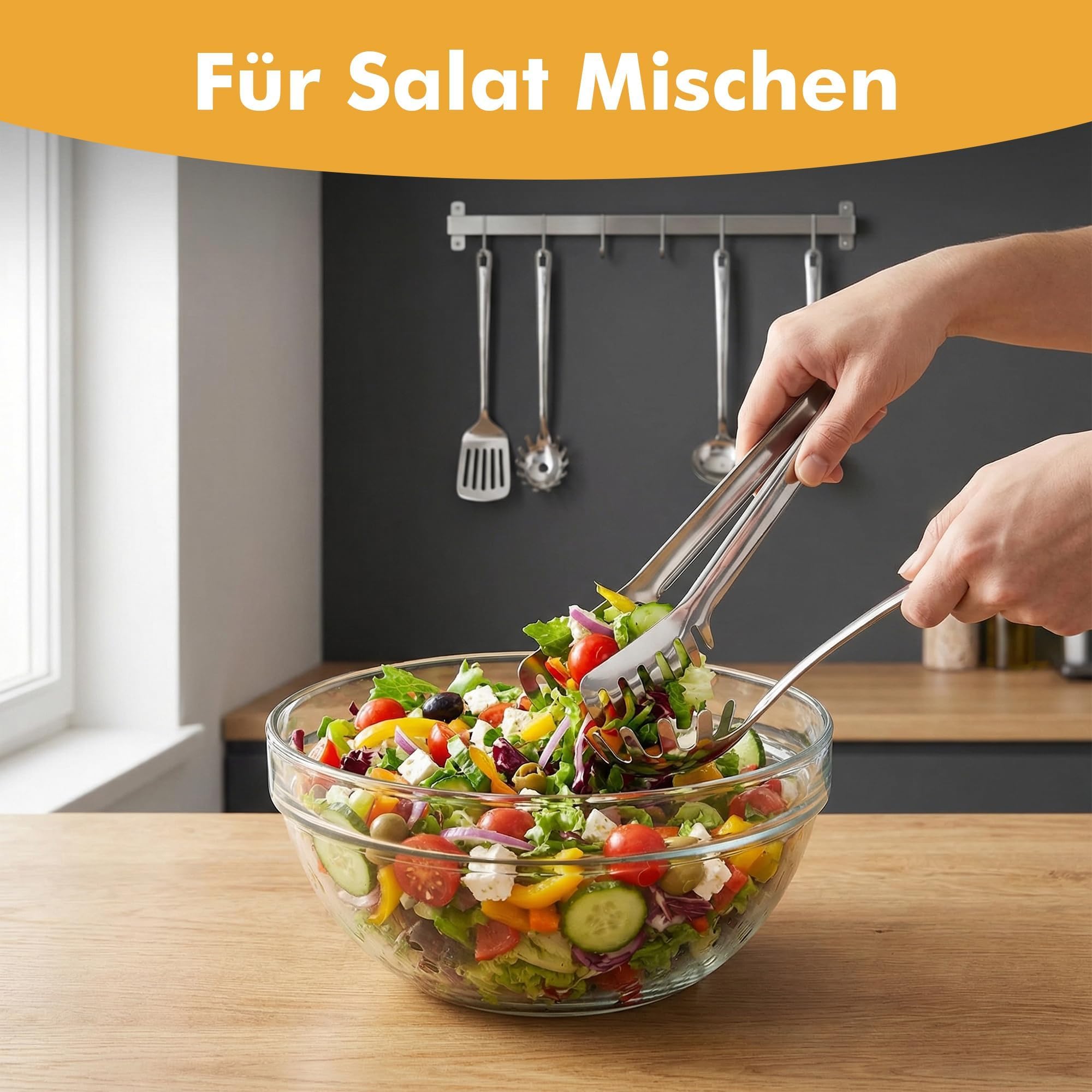 Yootiko Juego de 2 cubiertos para pasta de acero inoxidable, pinzas para pasta y cuchara, utensilios de cocina ergonómicos, inoxidables y duraderos, para pasta, ensaladas y verduras