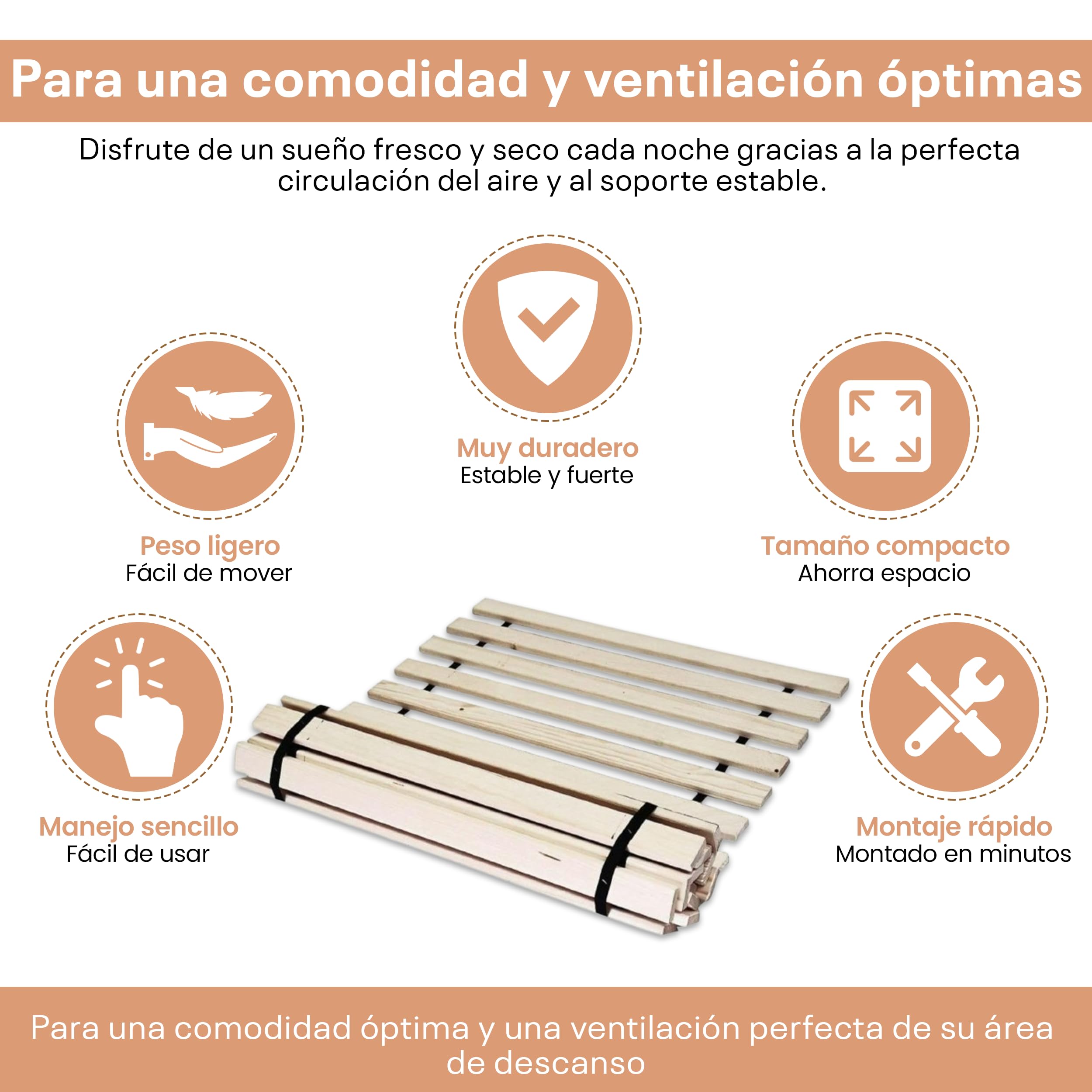 Best For You Roll somier de láminas (10,15 o 20 láminas de madera para todos los colchones – en muchos tamaños 60 x 120 cm – 160 x 200 cm