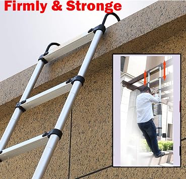 6.2M/20.3FT Extendable Aluminum Ladder Telescopic Loft Ladder Collapsible Step Ladders with Detachable Hook Heavy Duty 330lbs/150kg Capacity EN131 Standard
