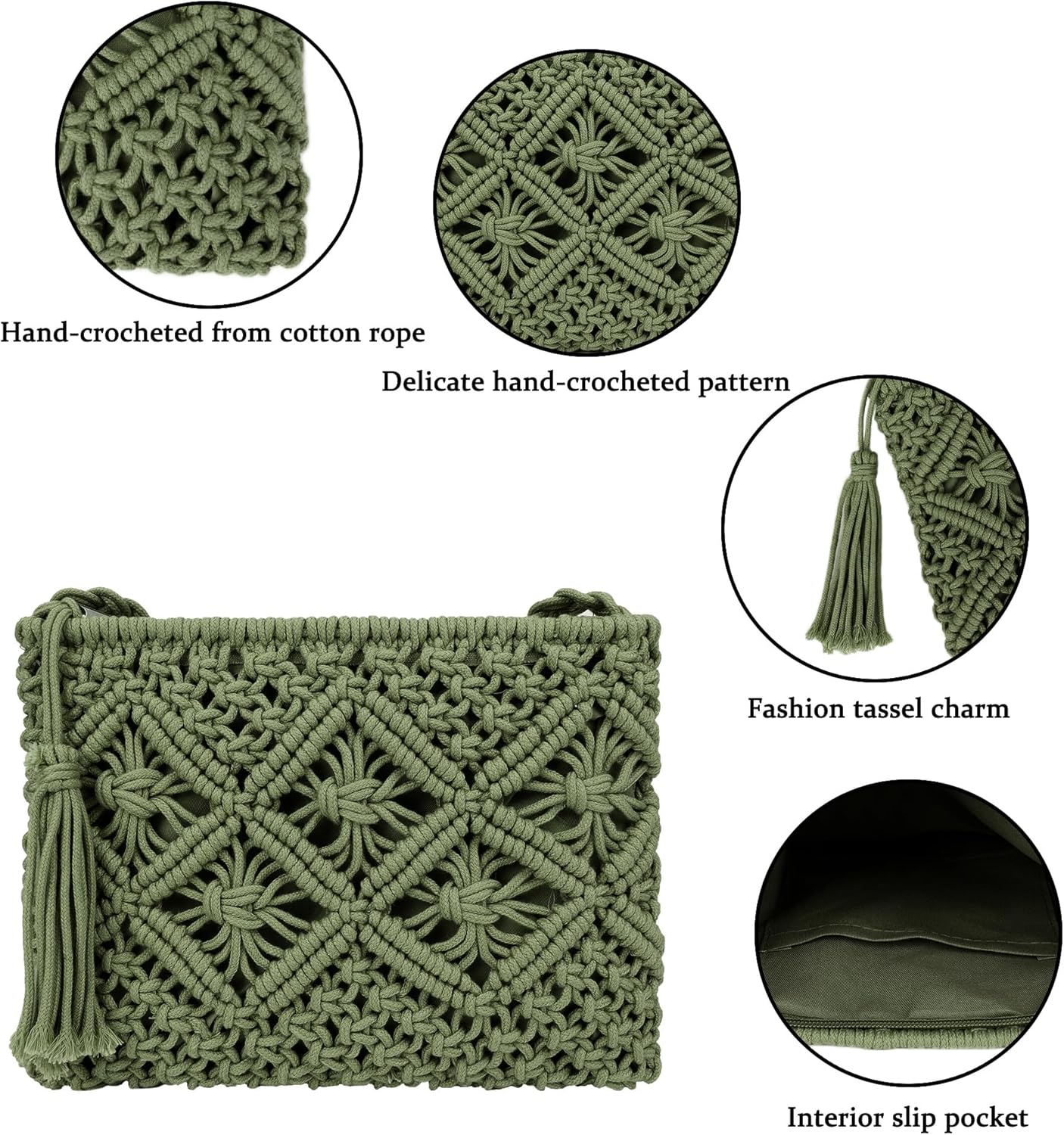 Women Crochet Shoulder Bag Handmade Woven Beach Crossbody Handbag Satchel Purse with Tassel for Summer | Crochet, Handmade, Woven, Beach, Purse, with Tassel - Image 4