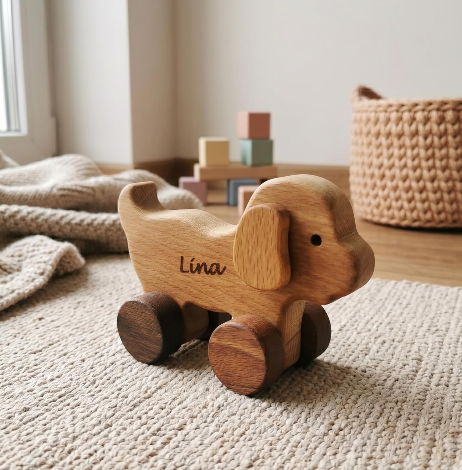Wooden Toy Puppy Car - Personalised Toys Baby Push Car - Wooden Dog Toys - Wood Toy Dog On Wheels for Infant Boys - Pull Puppy Toy for Toddler - Push Car for Baby - Handmade Infant Toys Dog