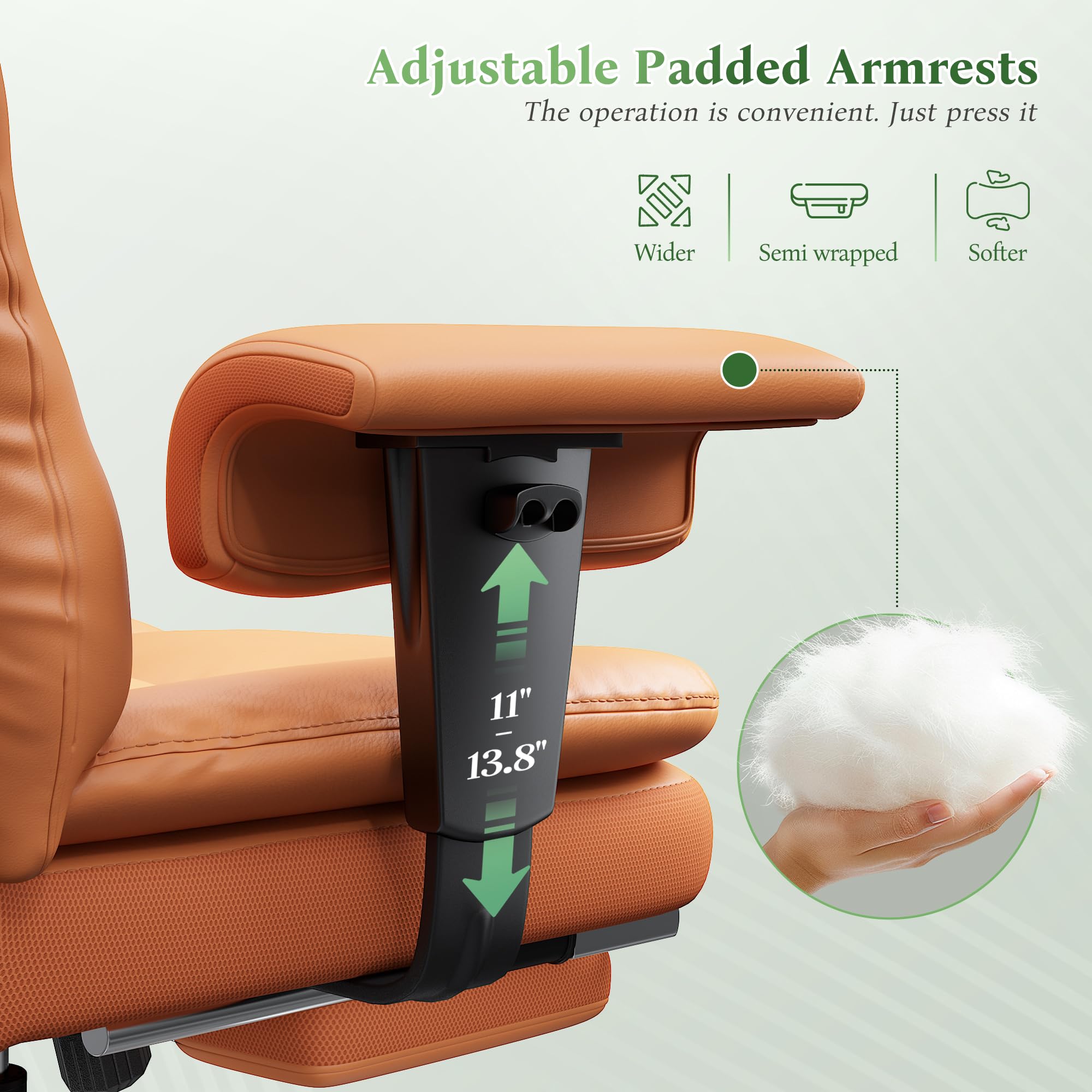 Office Chair with High Back,28.7" Deep Seat,Big and Tall Executive Leather Office Chair with Foot Rest & Arms,Wide Reclining Desk Chair Ergonomic with Lumbar Support for Home Office,Brown