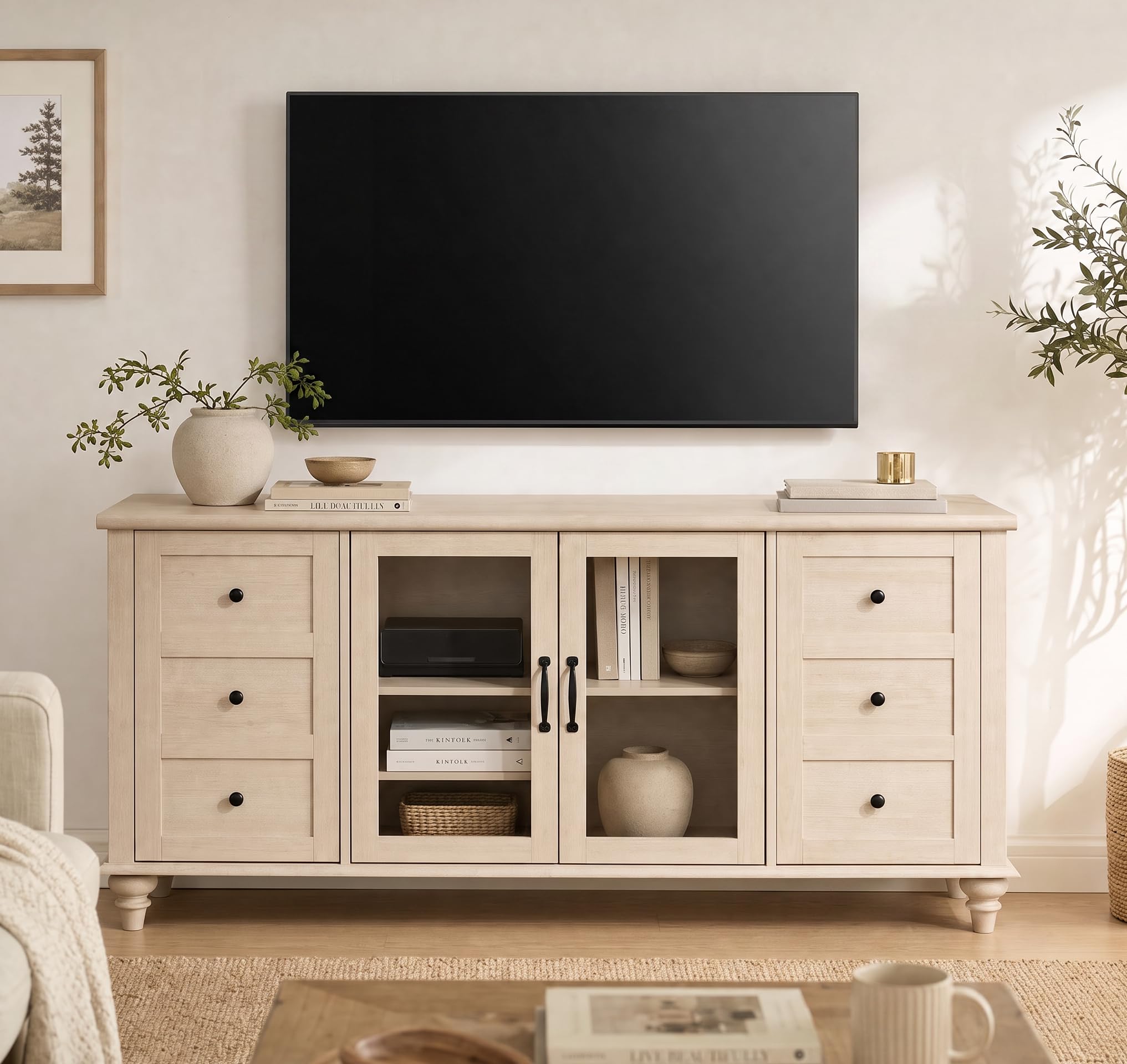 WAMPAT Farmhouse TV Stand in Beige