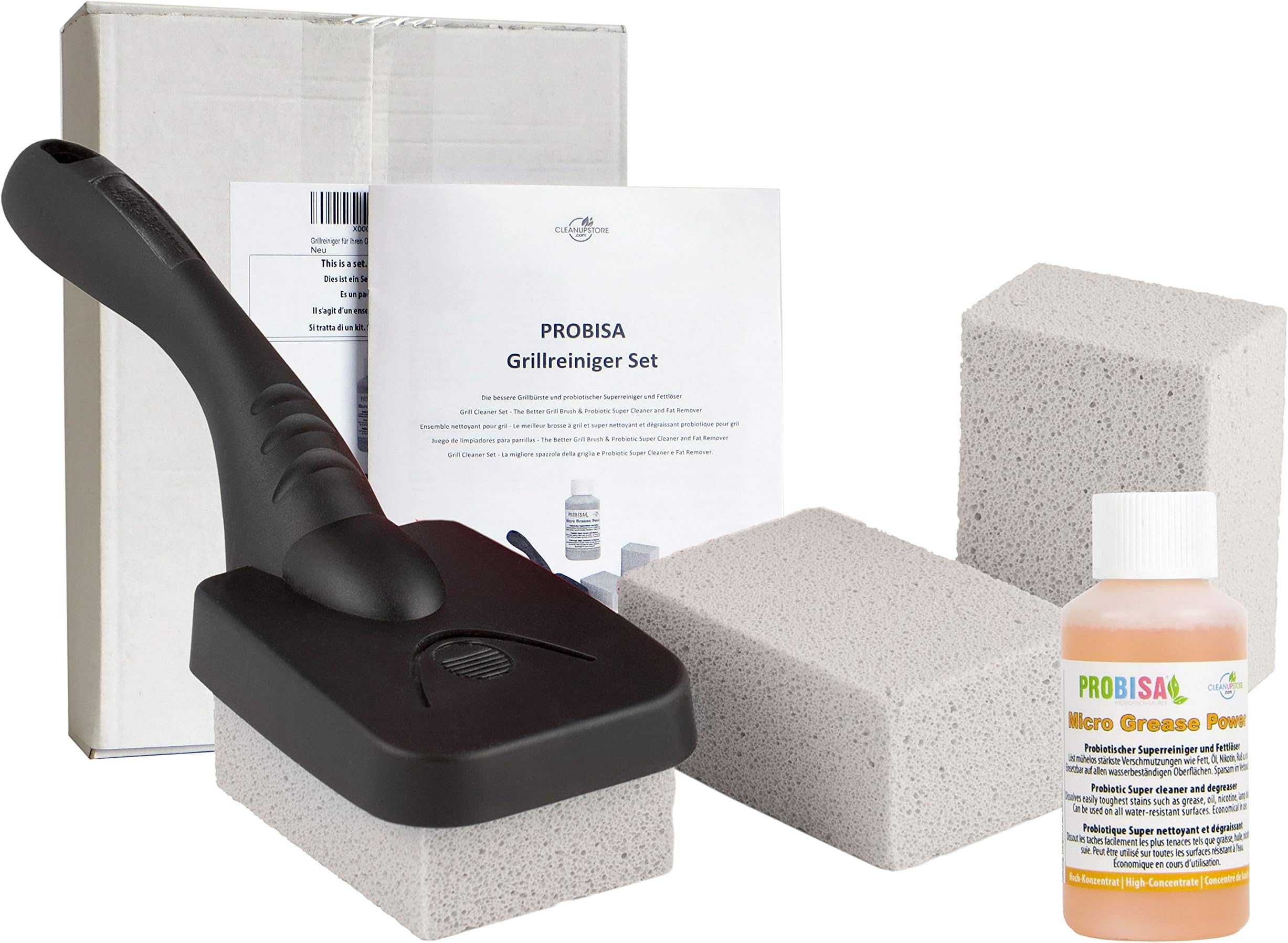 Barbecue & Grill Stone Cleaning Block - 100% Glass Grill Grate & Steel Pot Cleaner - Practical, Ergonomic Handle & 3 Blocks and Grease Remover