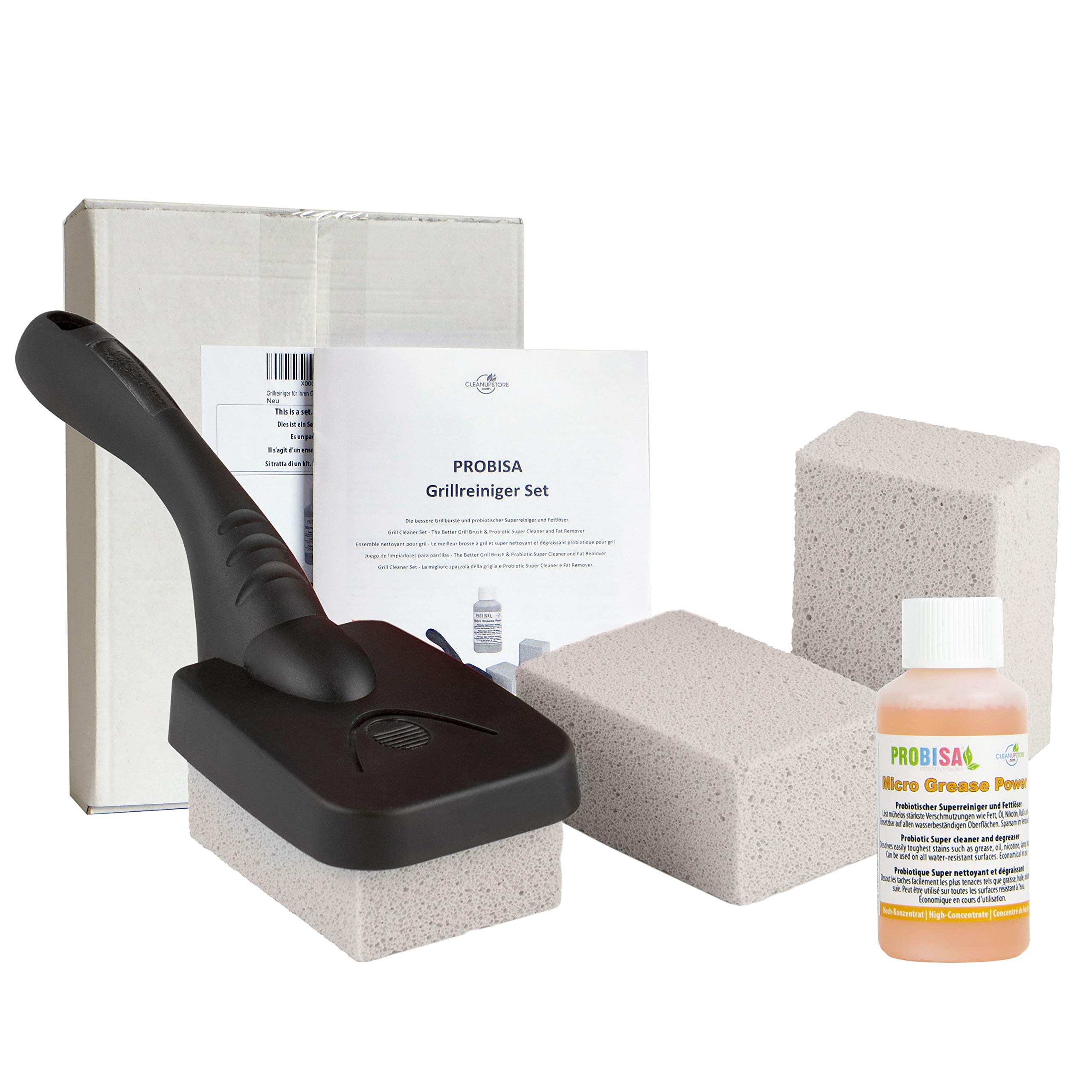 Barbecue & Grill Stone Cleaning Block - 100% Glass Grill Grate & Steel Pot Cleaner - Practical, Ergonomic Handle & 3 Blocks and Grease Remover