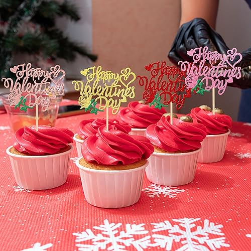 Miniatura 3 de 24 piezas de decoración para cupcakes para el día de San Valentín con purpurina, rosa, dulce amor, corazón, Be My Valentine para cupcakes temáticos