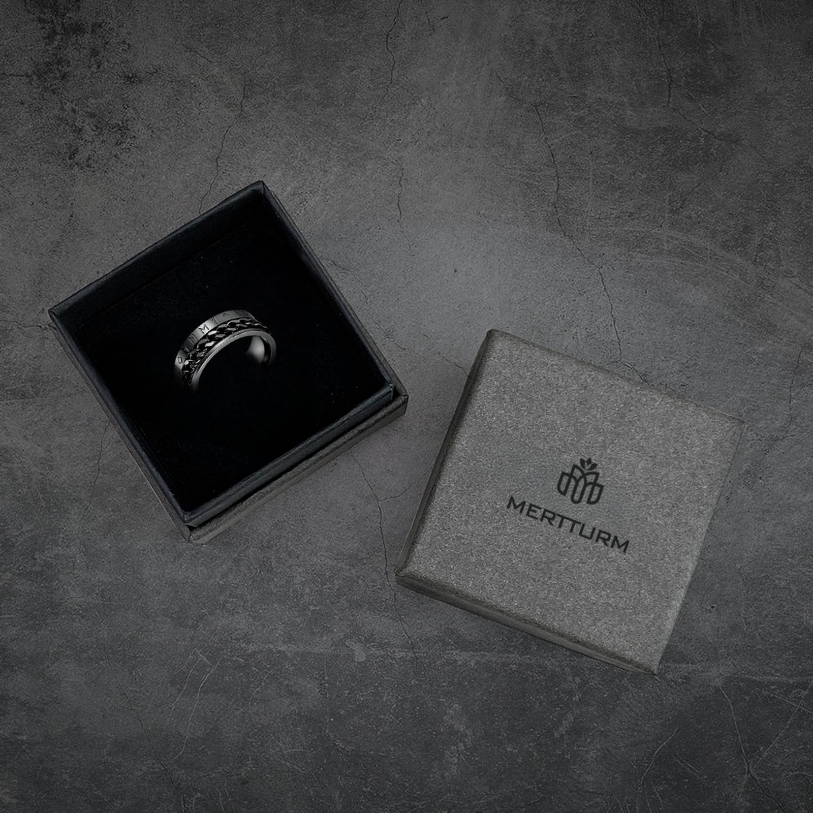 MERTTURM Anello Antistress Uomo, Anello Uomo Acciaio Inossidabile, Catena Rotante per Calmi Ansia Fidget Anelli, Gioiello Maschile Vintage-Regalo per Festa del Papà, San Valentino, Natale, Nozze