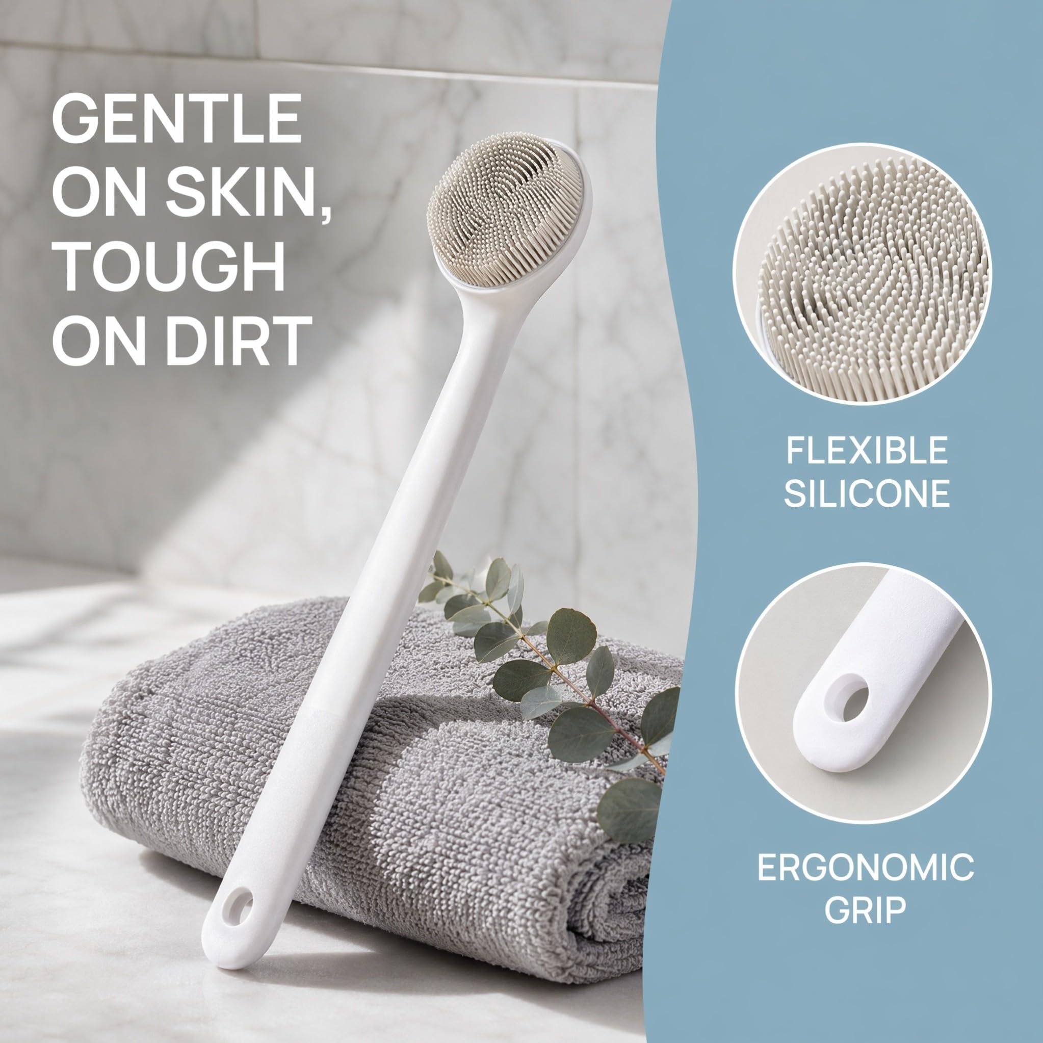 Healeved 3piezas Cepillo De Masaje Para Ducha De Mango Exfoliante y Limpiador De Espalda Para Adultos Para Baños Relajantes y Cuidado Piel