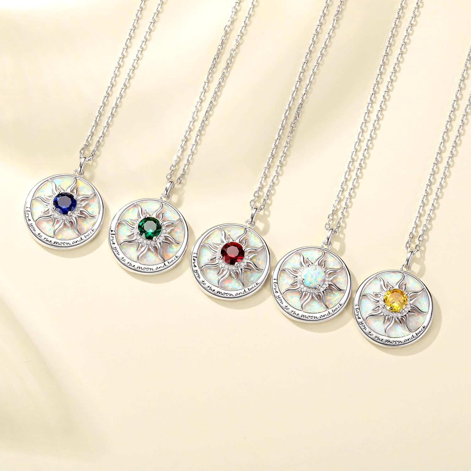 FANCIME Sunflower Necklace with Engraved Messgae 925 Sterling Silver Opal Gemstone Pendant Fine Jewelry Anniversary Birthday Gifts for Women Mom Wife Her, Chain Length 16+2 Inch