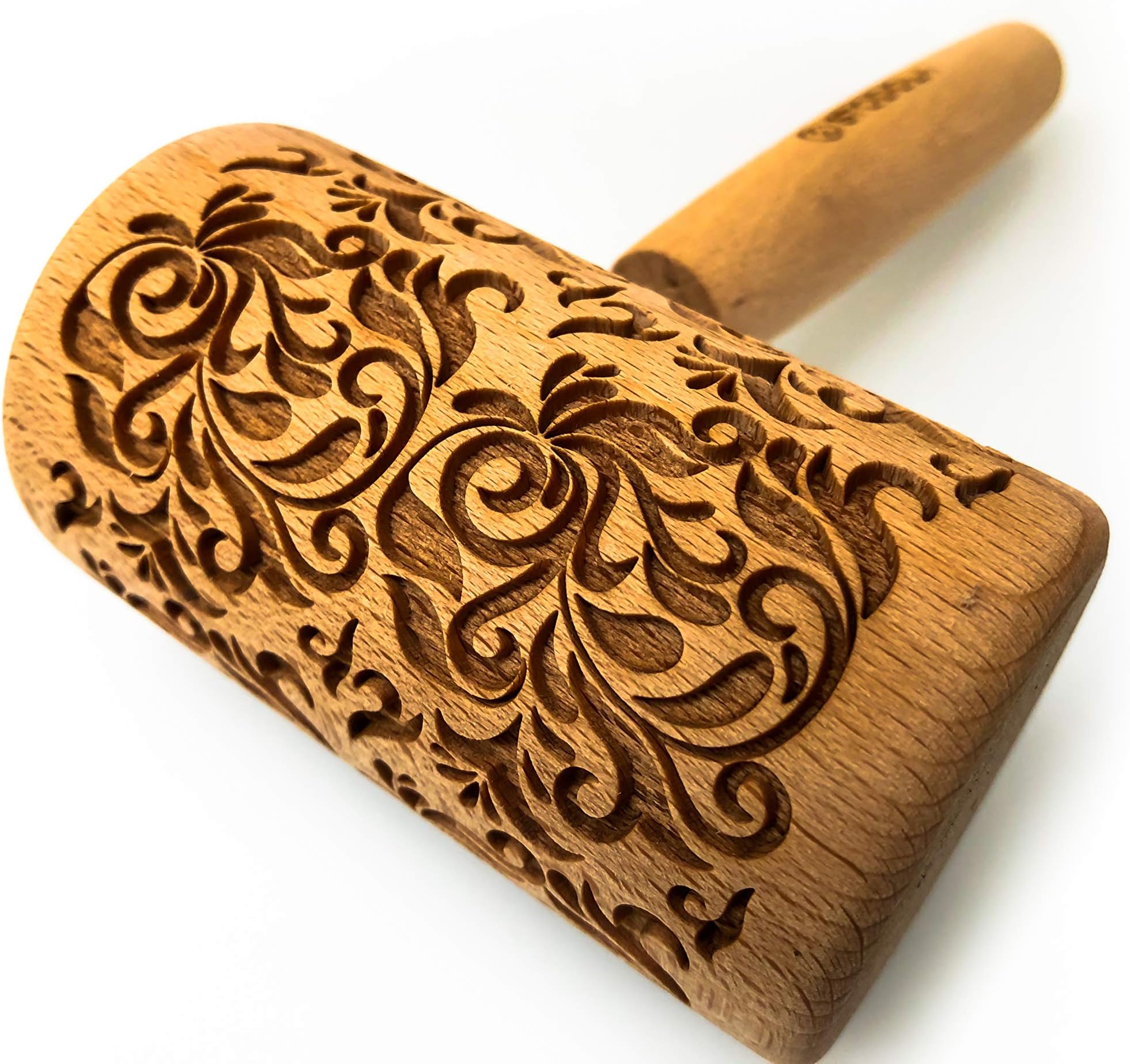 Engraved Mini Rolling Pin with Pattern for Embossed Cookies (FOLK DECORATIVE)