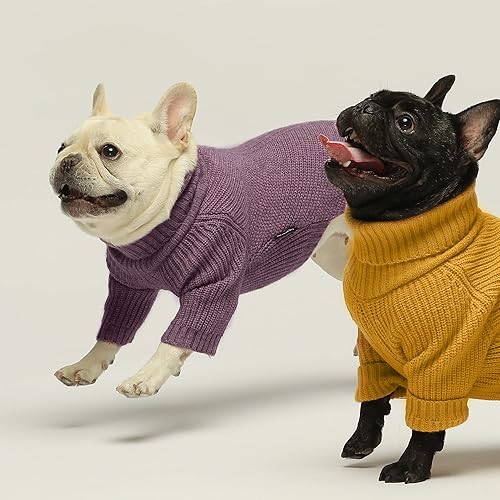 Miniatura 4 de Fitwarm Suéter de punto térmico para perro, abrigo de invierno para mascotas, chaqueta de cuello alto, trajes de cachorro, traje de gato, morado,