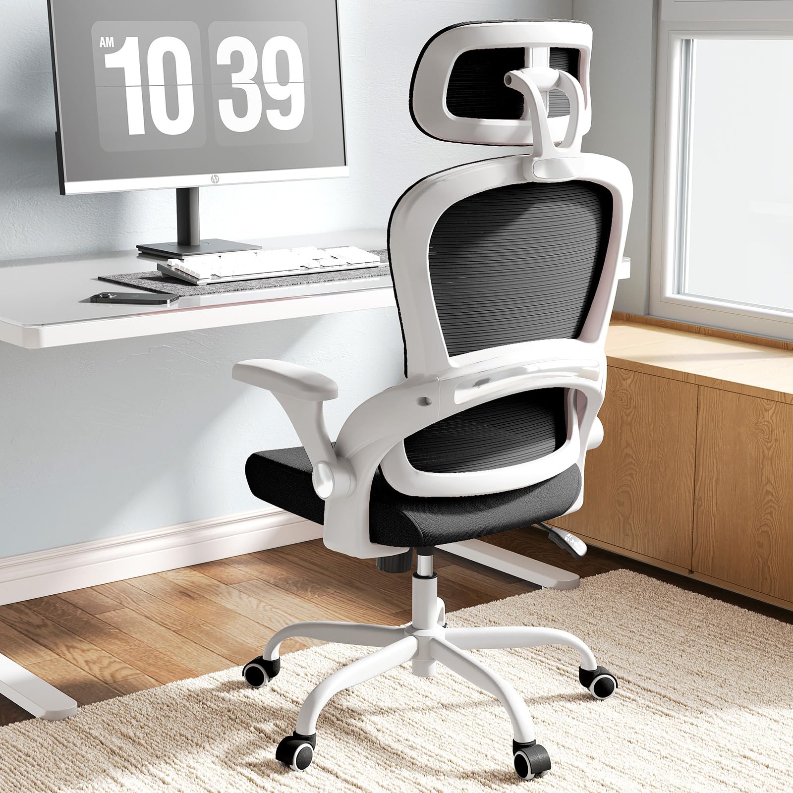 TRALT Ergonomic Office Chair, Desk Chair with Adjustable Headrest, Height-Adjustable Office Chair, Gaming Chair, Office Chair, Ergonomic Desk Chair, 150 kg for Long Time, Black