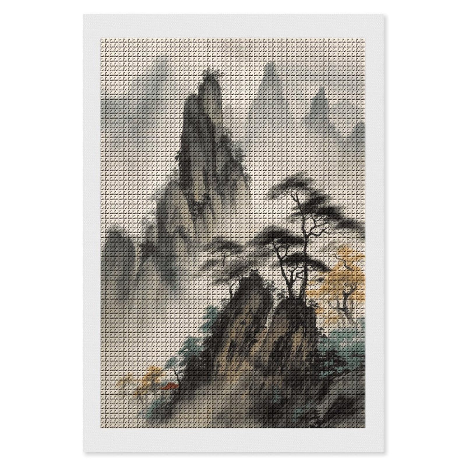 FodPand Chinese Landscape Painting Diamond Painting Kit for Beginner Fun 5D DIY Crafts for Adults Diamond Art Kits Square Diamond Art Canvas Painting Gem Art Crafts for Home Wall Decor 8"x12"
