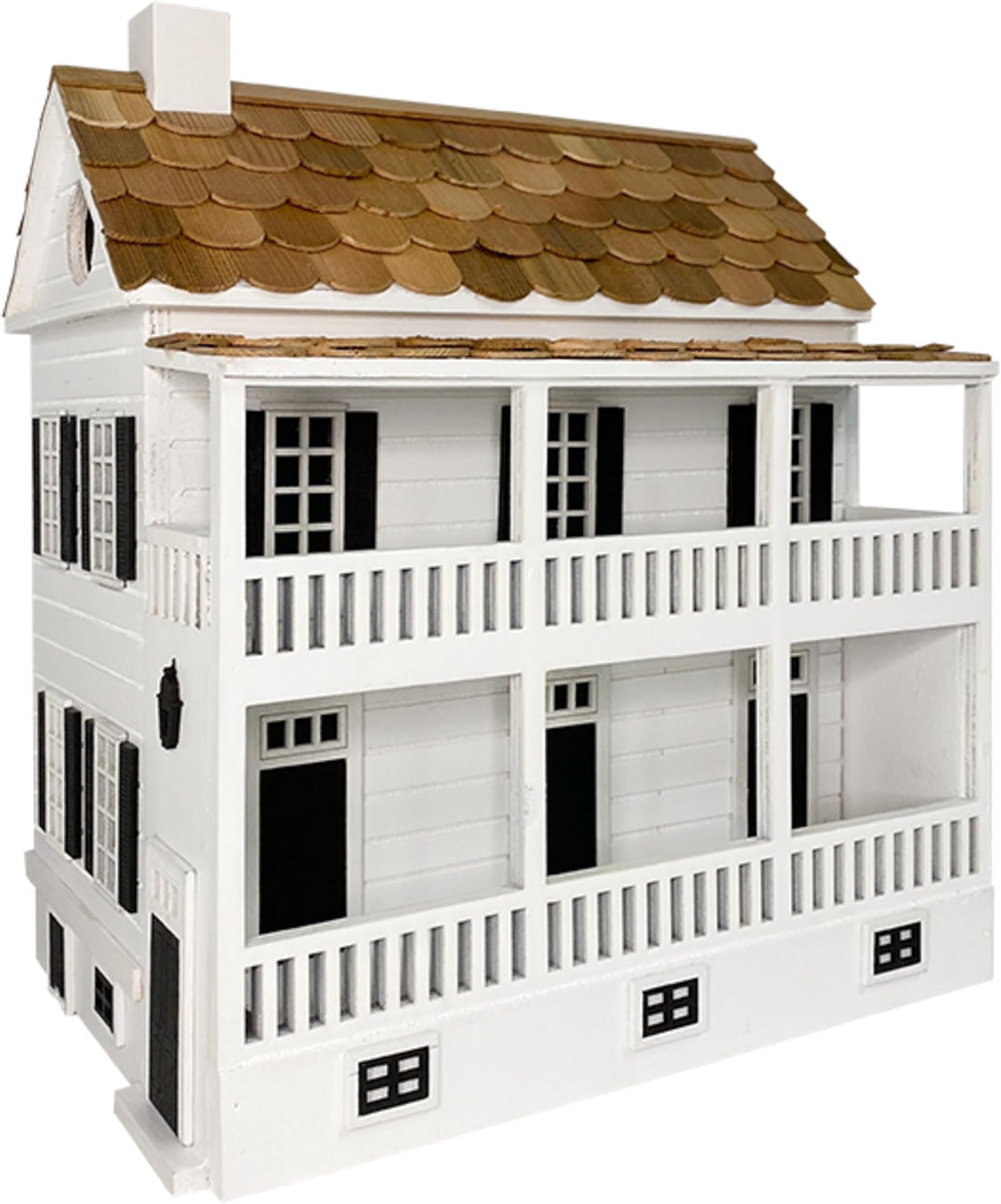 Home Bazaar Charleston Battery House Bird House | Handcrafted Wooden Southern-Style Birdhouse with Black Shutters, Cedar Shingled Roof & 1.25" Entry Hole | Decorative Coastal Garden Bird House
