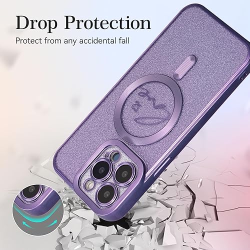 Miniatura 4 de EYZUTAK Funda magnética para iPhone 13 Pro Max, funda de lujo con purpurina brillante con bonito patrón de corazón chapado compatible con MagSafe