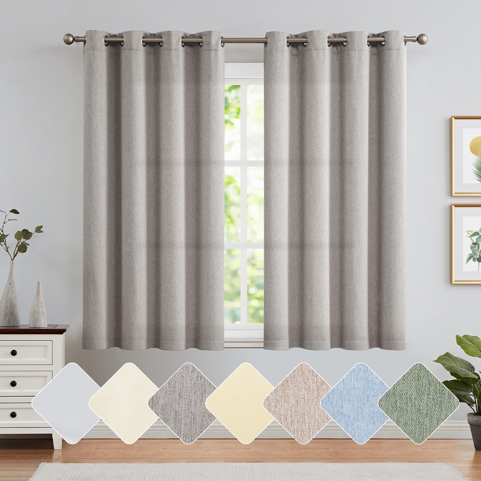 jinchan Curtains for Bedroom Living Room 84 Inch Long Room Darkening Farmhouse Country Window Curtains Grey Curtains Grommet Curtains Drapes 2 Panels
