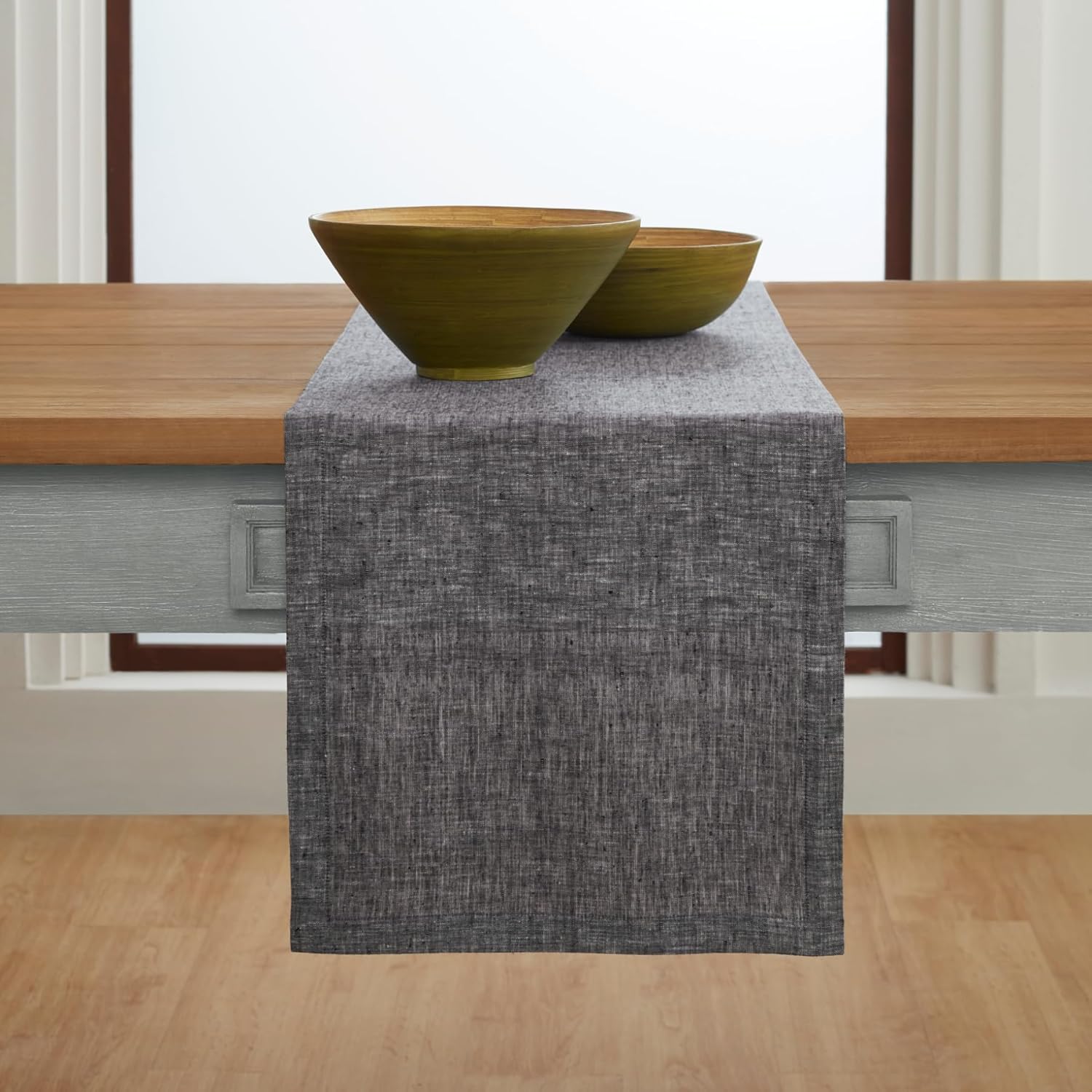 Solino Home Linen Chambray Black Table Runner 108 Inches Long - Athena, 100% Pure Linen Dining Table Runner 14 x 108 Inch for Winter, Mothers Day - Image 2
