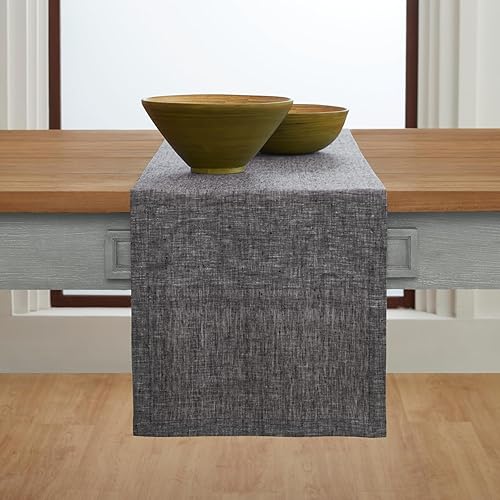 Miniatura 2 de Solino Home - Camino de mesa de lino, negro cambray, 14 x 60 pulgadas, Athena, para Acción de Gracias, Navidad, vacaciones, lavable a máquina y de