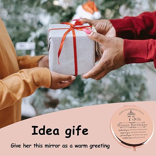 Miniatura 5 de Regalos de cumpleaños 75 para mujeres, espejo de maquillaje compacto de oro rosa, ideas de regalo de cumpleaños 75 para mujeres, regalo de
