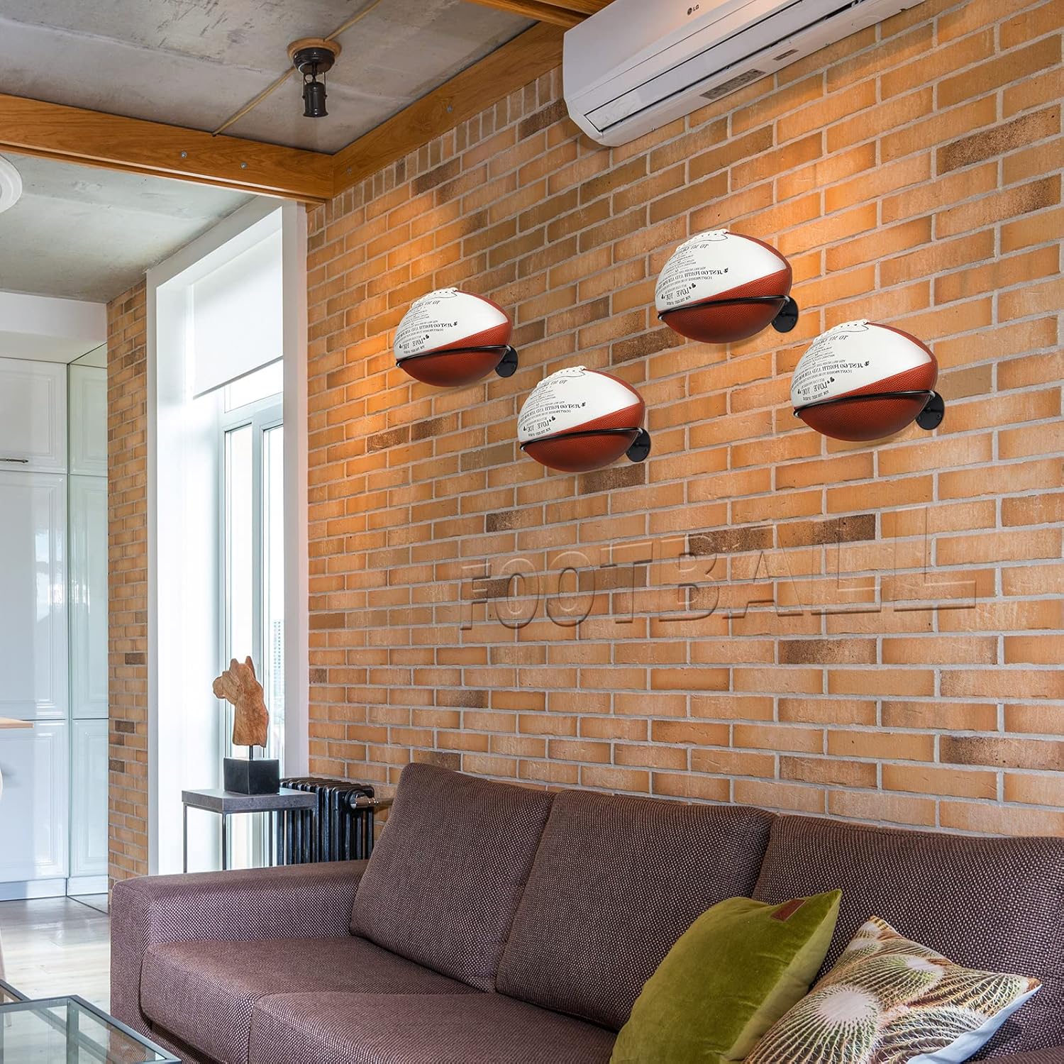 Threan Football Wall Mount Holder Football Room Decor Basketball Holder Display Stand Wall Mounted Ball Storage Rack for Man Sports Soccer Volleyball Rugby, Metal