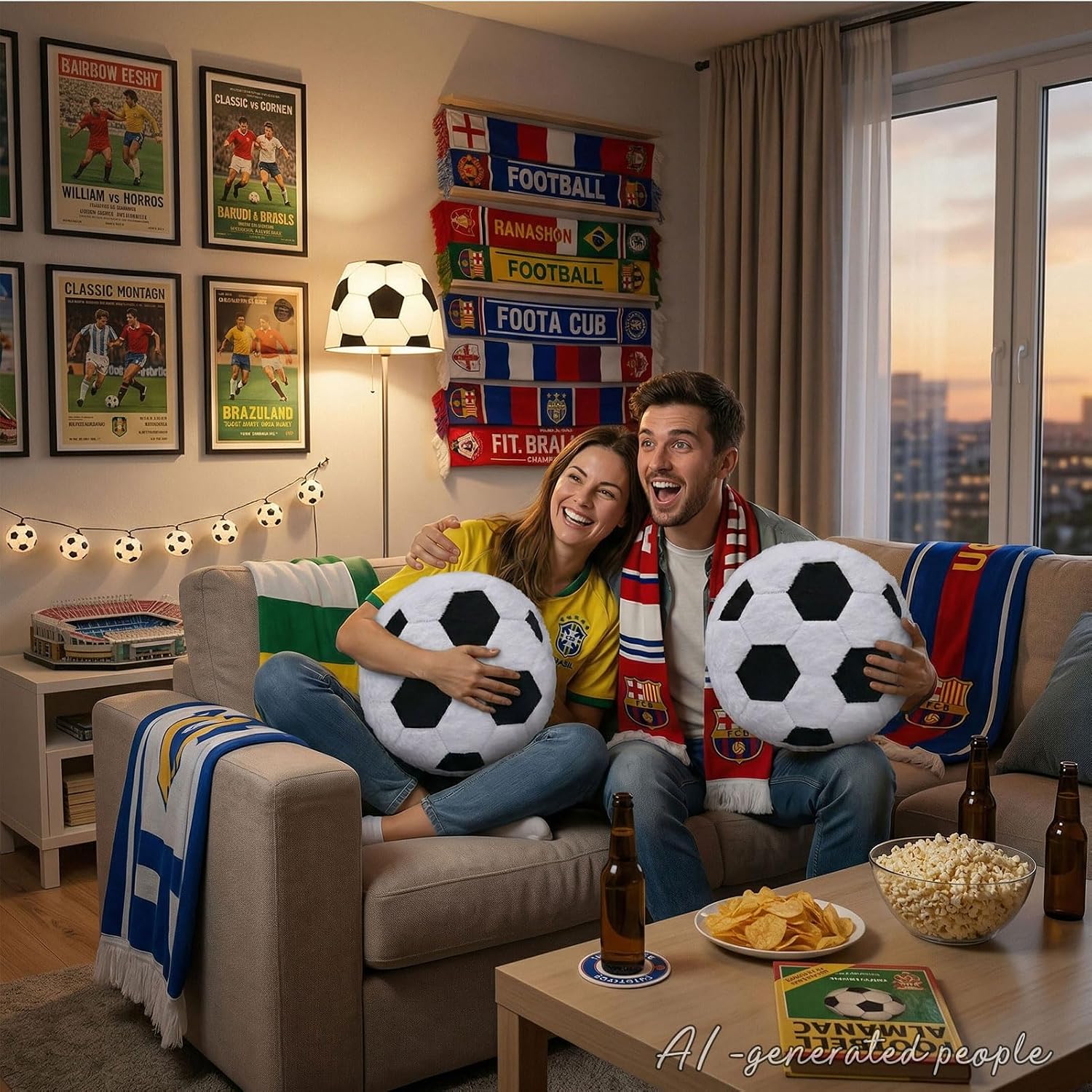 2 Pack Soccer Plush Pillows 15.8" Soft Cozy Round Soccer Throw Pillows Ideal Gifts for Soccer Fans Sports Themed Room Decor