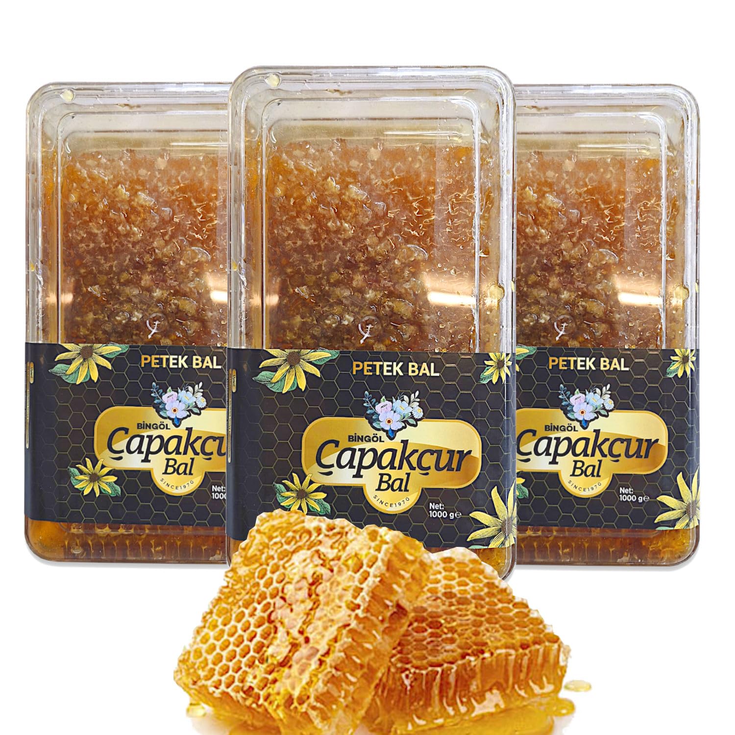 Wabenhonig/Honigwabe 3x 1000g hocharomatischer Premium Blütenhonig in der Frischebox - Petekli Bal - rein und natürlich