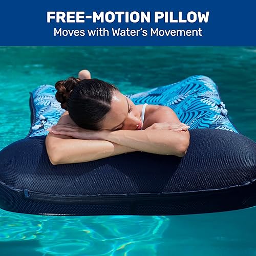 Miniatura 5 de Aqua- Flotador inflable con contorno de 18 bolsillos con cubierta de tela de lujo de gran tamaño, flotador de piscina para sentarse al sol, alta