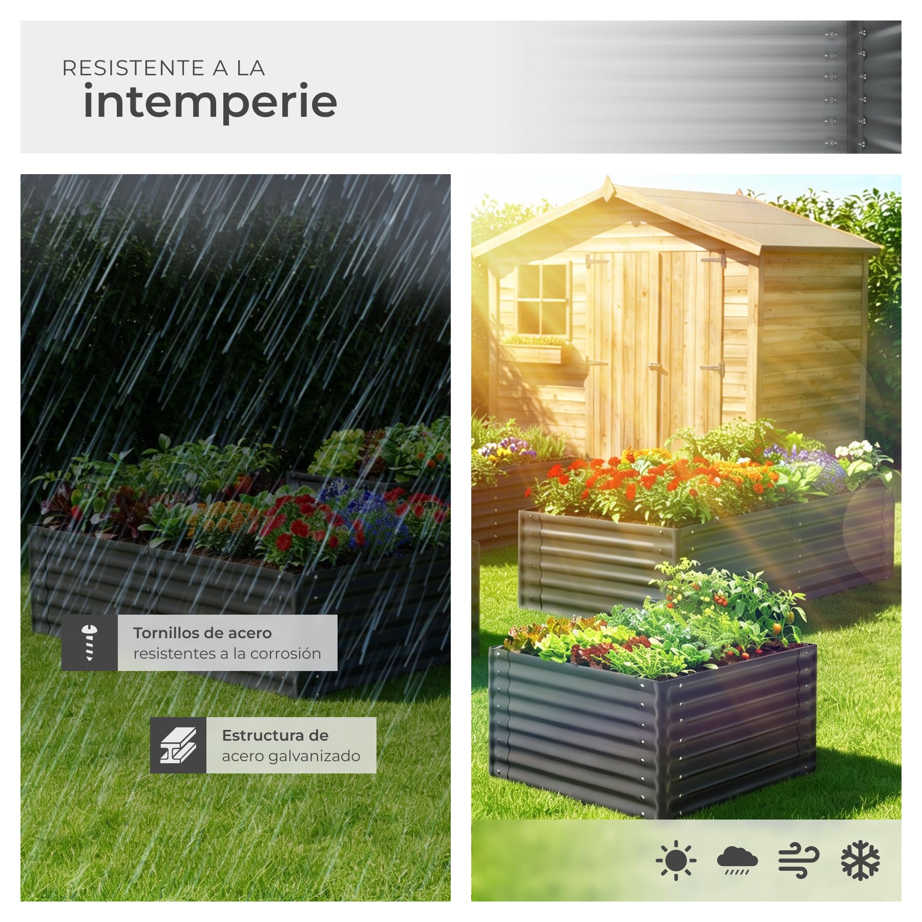 tectake® Bancal Elevado de 200 x 100 x 62 cm, 1200L, para Huerto Urbano, Jardineras Exterior Grandes, Maceteros Grandes Exterior, Jardin, Macetero Grande, con Guantes, Suelo Abierto, Malla Metalica