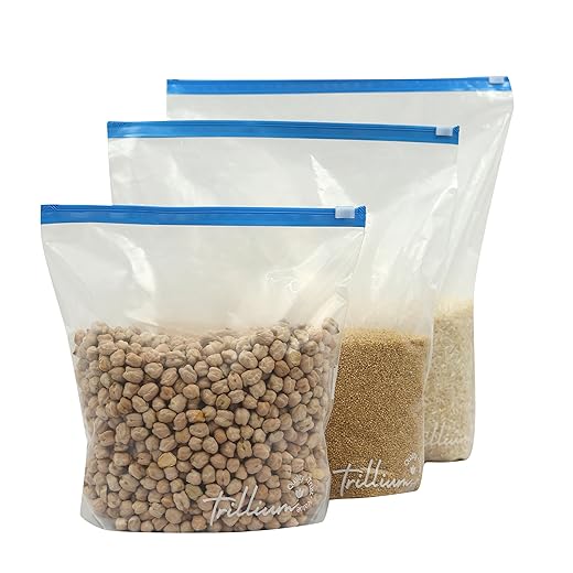 TRILLIUM Seal Freezer Food Storage Bags 5 zip lock pouch bags for fridge in 1 zip lock bag Microwave Safe, Washable, Transparent & BPA Free (Medium 5 No.) (M, 5)