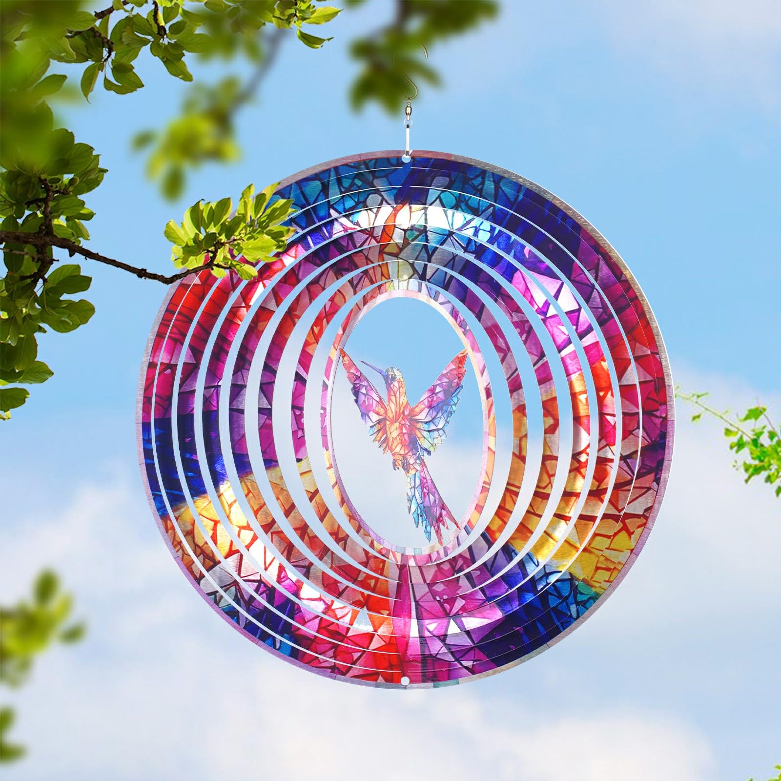 Leisuremix Wind Spinners for Garden, 30cm (12 inch) 3D Wind Spinner, Garden Decorations Hanging Ornaments Outdoor Hummingbird