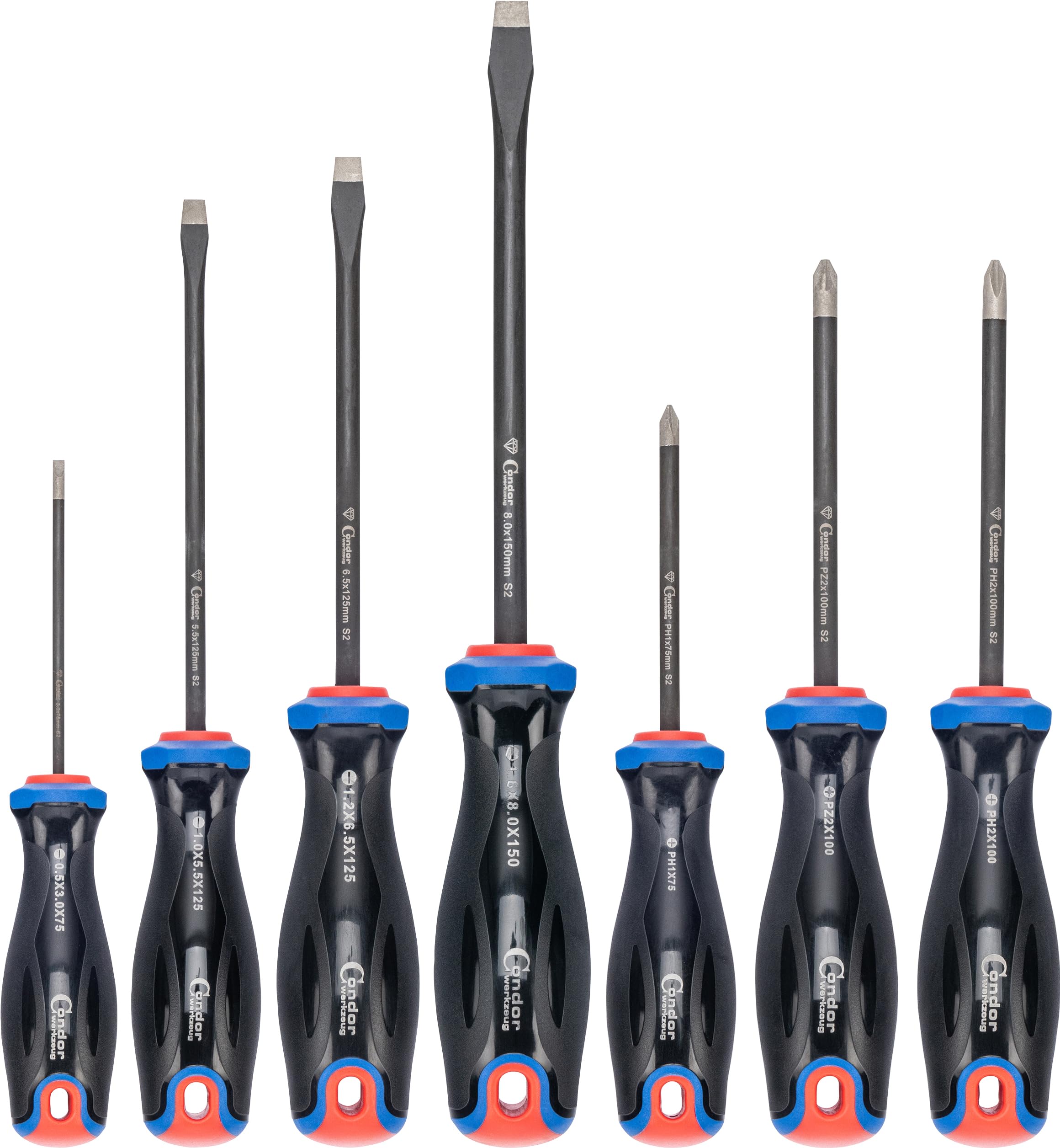 Condor Werkzeug 11800 - Set di cacciaviti a taglio + croce + PZ, 7 pezzi, rivestimento diamantato, magnetico