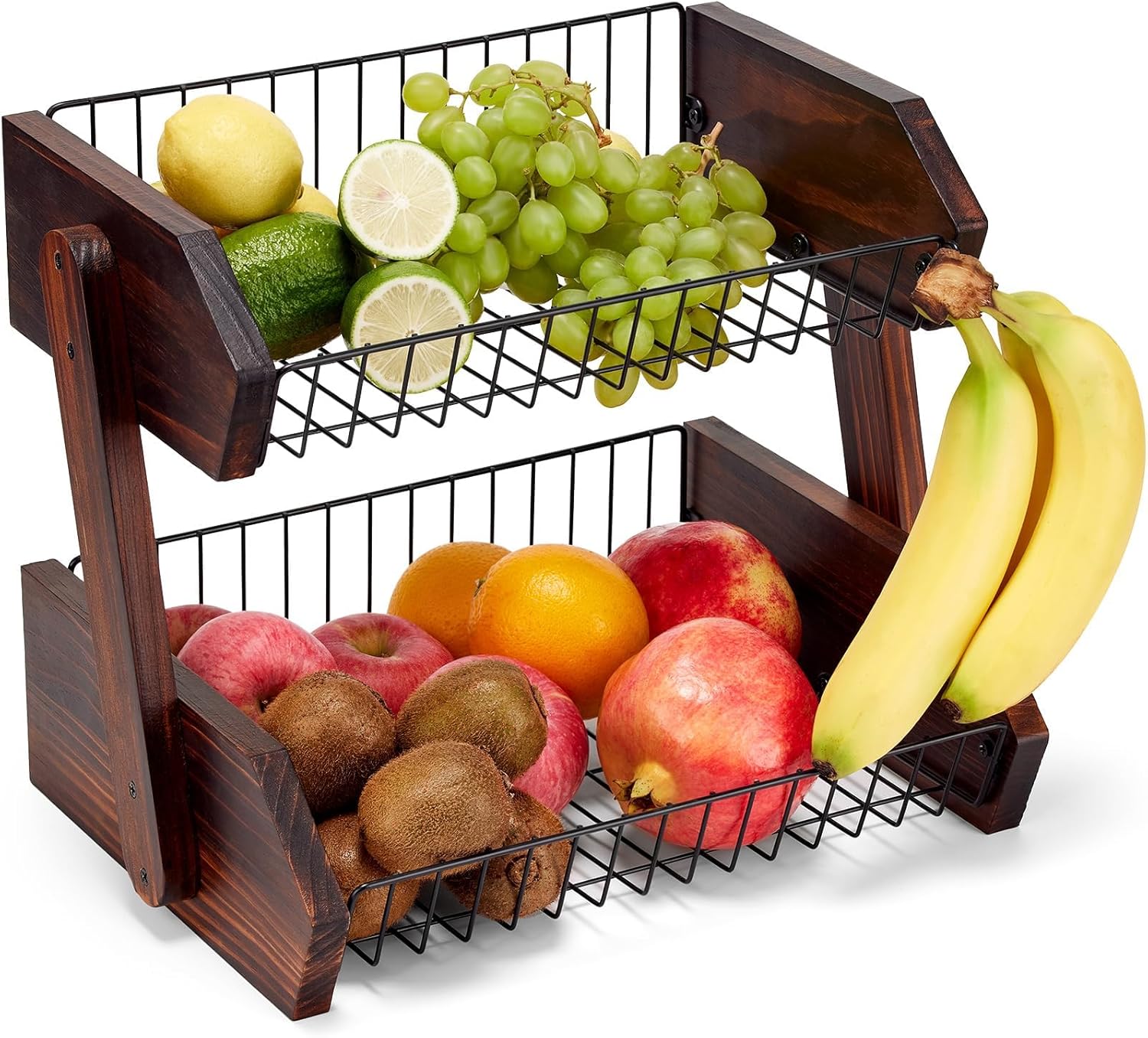 HouseJoy 2 Tier Wooden Fruit Holder - Fruit Bowl & Kitchen Counter Organizer