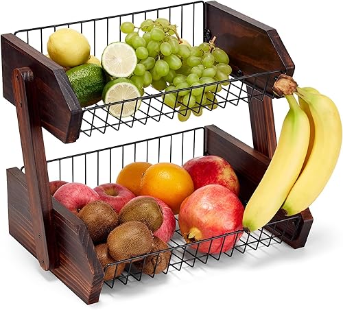 HouseJoy Frutero de madera de 2 niveles - Organizador de frutero y encimera de cocina