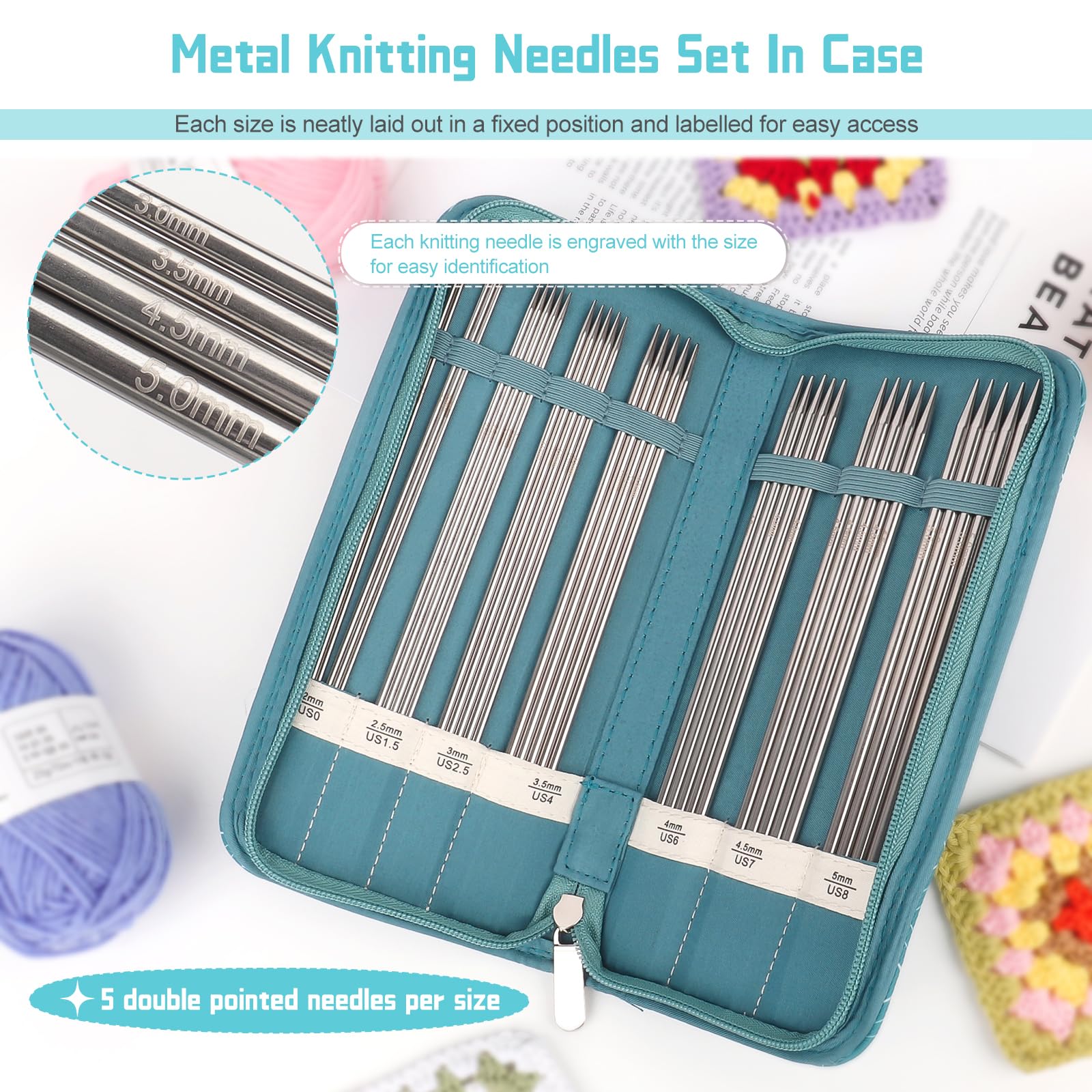 Stricknadel-Etui Für 20cm Nadeln - Tragbar Mit Rauten-Design