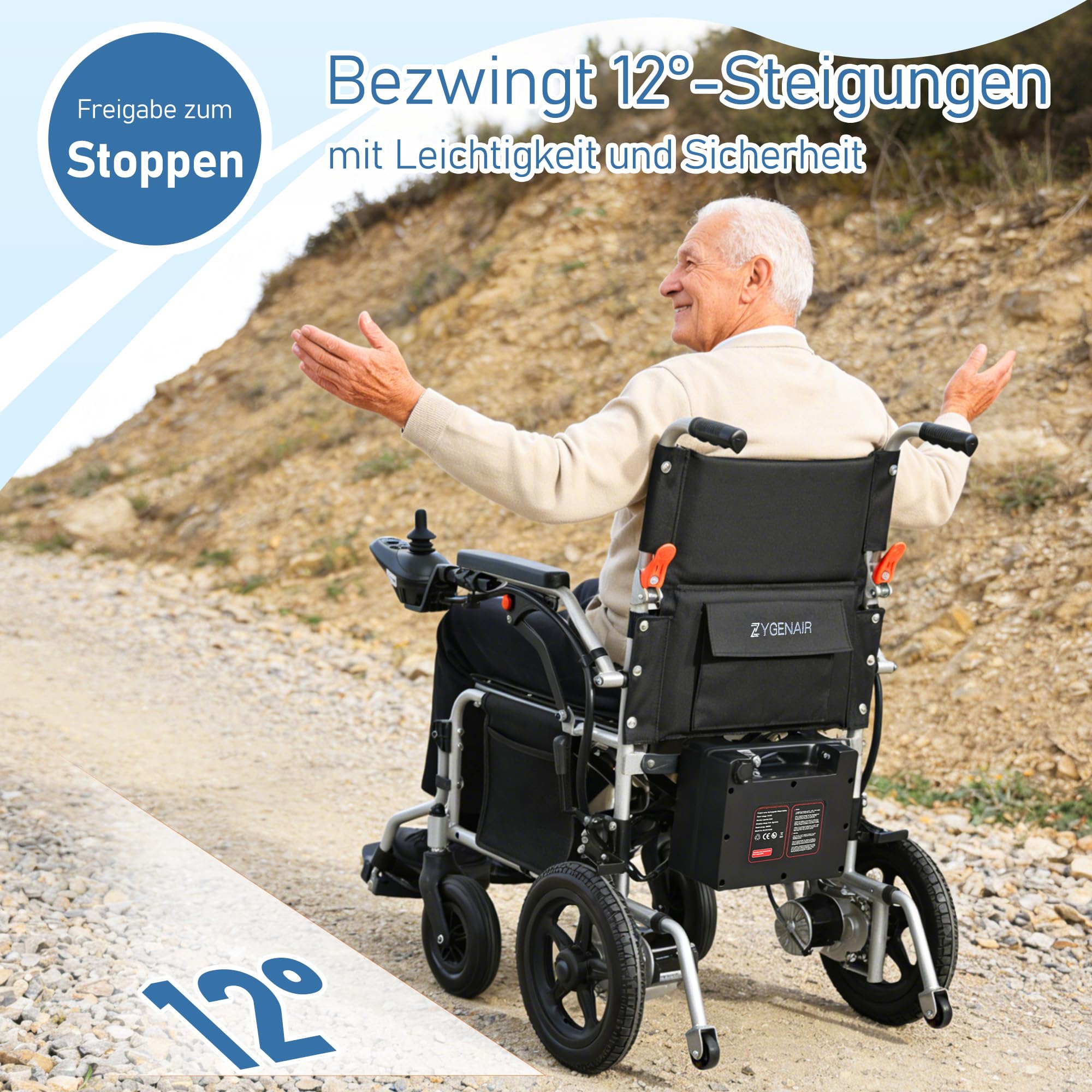 YF001 ZygenAir - Sillas de ruedas eléctricas para adultos, motor de 500 W, plegable, silla de ruedas ligera, capacidad de carga de 150 kg, alcance de 24 km, fácil de plegar y transportar para personas