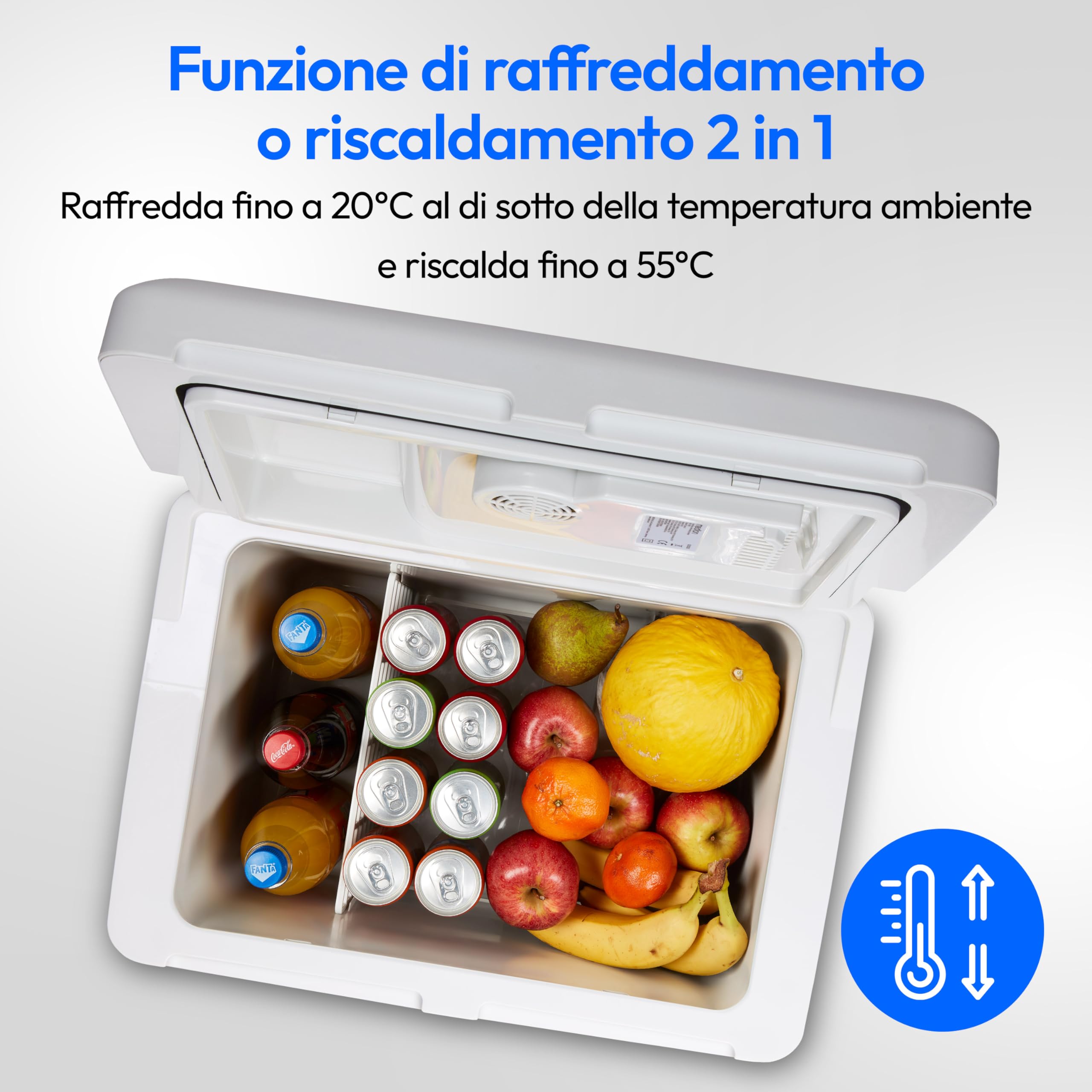 MEDION Frigorifero portatile con funzione riscaldamento (elettrico, 2 in 1 raffreddamento e riscaldamento, 40 litri, connessione 3 in 1 5V USB, adattatore per auto 230V e 12V, per auto, camion