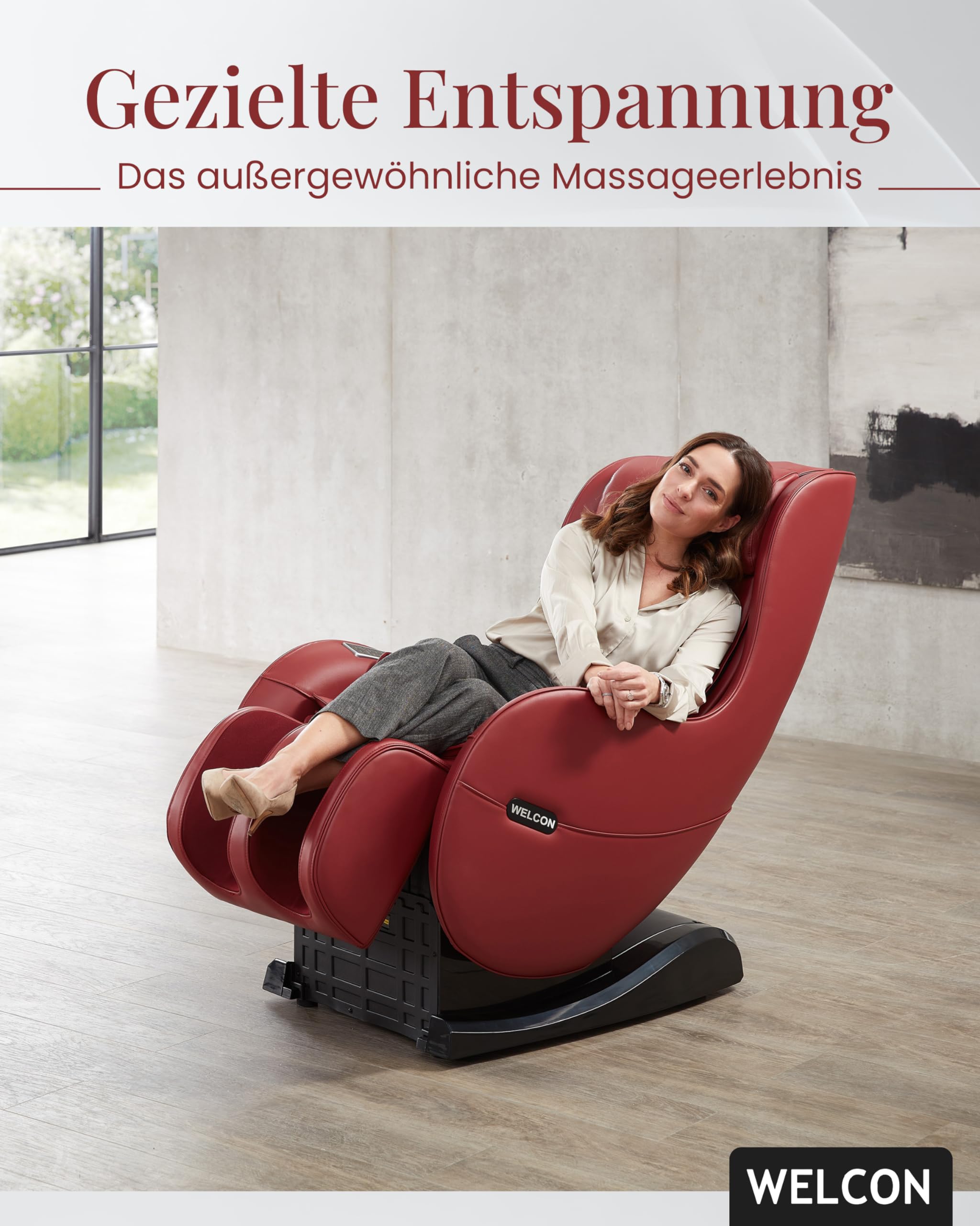 WELCON EASYRELAXX Massagesessel Rot mit L-Shape, Knet- & Klopfmassage
