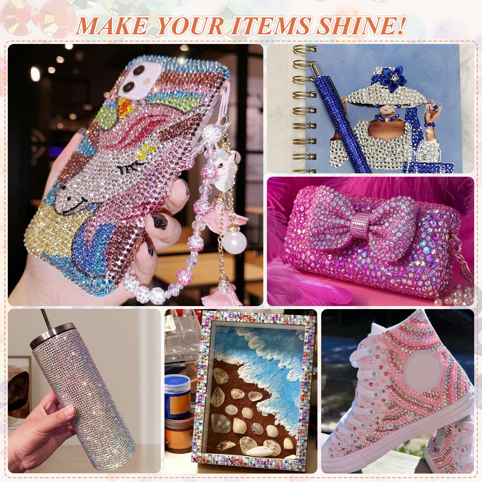 24000+ Pièce Strass, 24 Couleurs 3mm Bedazzling Kit pour les Loisirs Créatifs, DIY sur Textiles, Tasses, Cadres Photo, Coques de Téléphone et Livres, Strass a Coller pour Nail Art et Maquillage