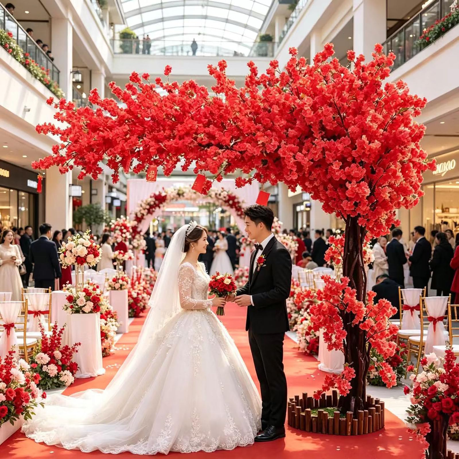Générique Arbre Artificiel en Fleurs De Cerisier - Grand Arbre en Soie De PêCher Fait Main pour IntéRieur, ExtéRieur, Mariage, Maison, Bureau, Fête