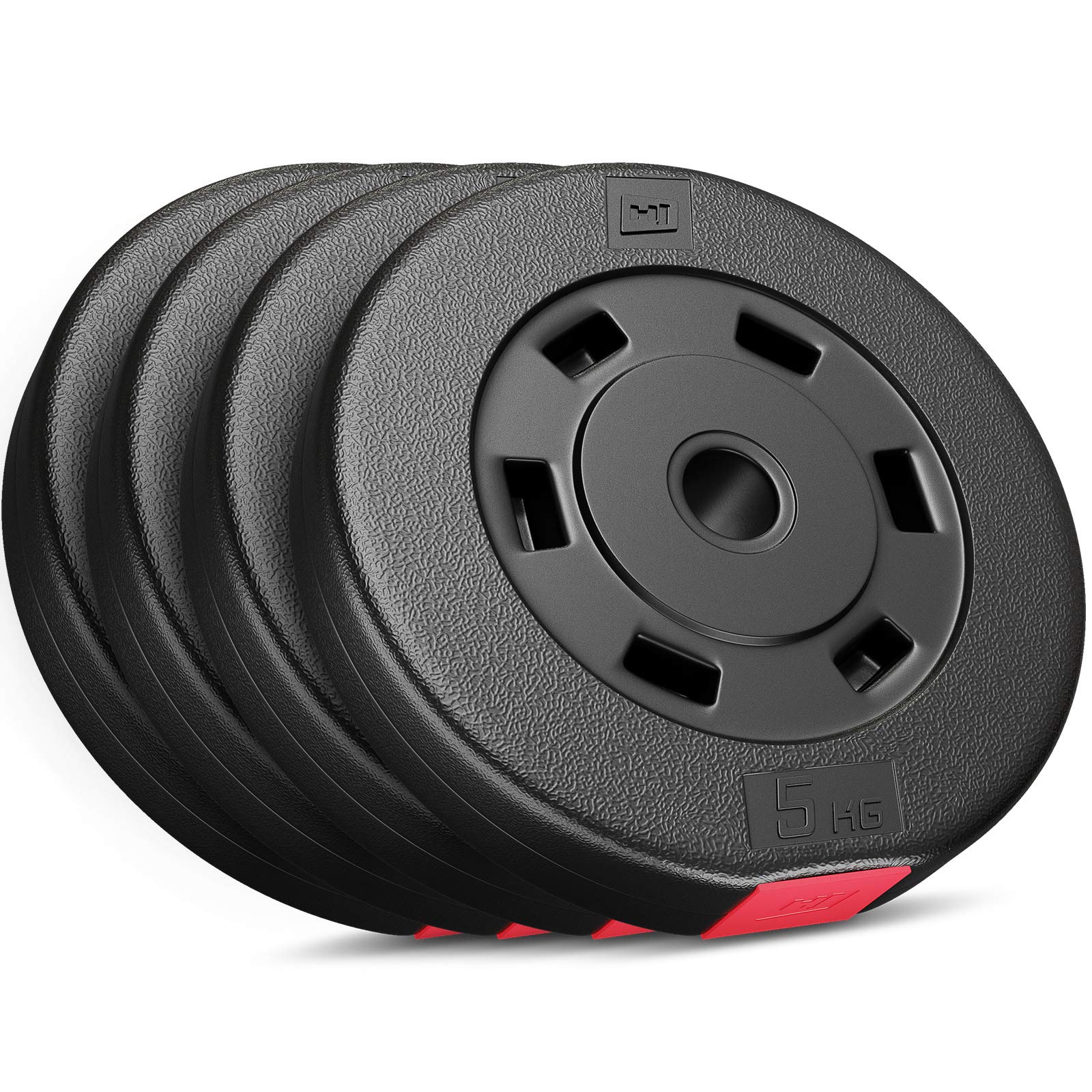 Hop-Sport 30 kg Halterschijven Set, Kunststof Haltergewichtschijven 30 mm boring, Gewichtenset inclusief 2x5 kg, 4x2,5 kg, 8x1,25 kg, Ideaal voor Homegym en Fitnessroutine